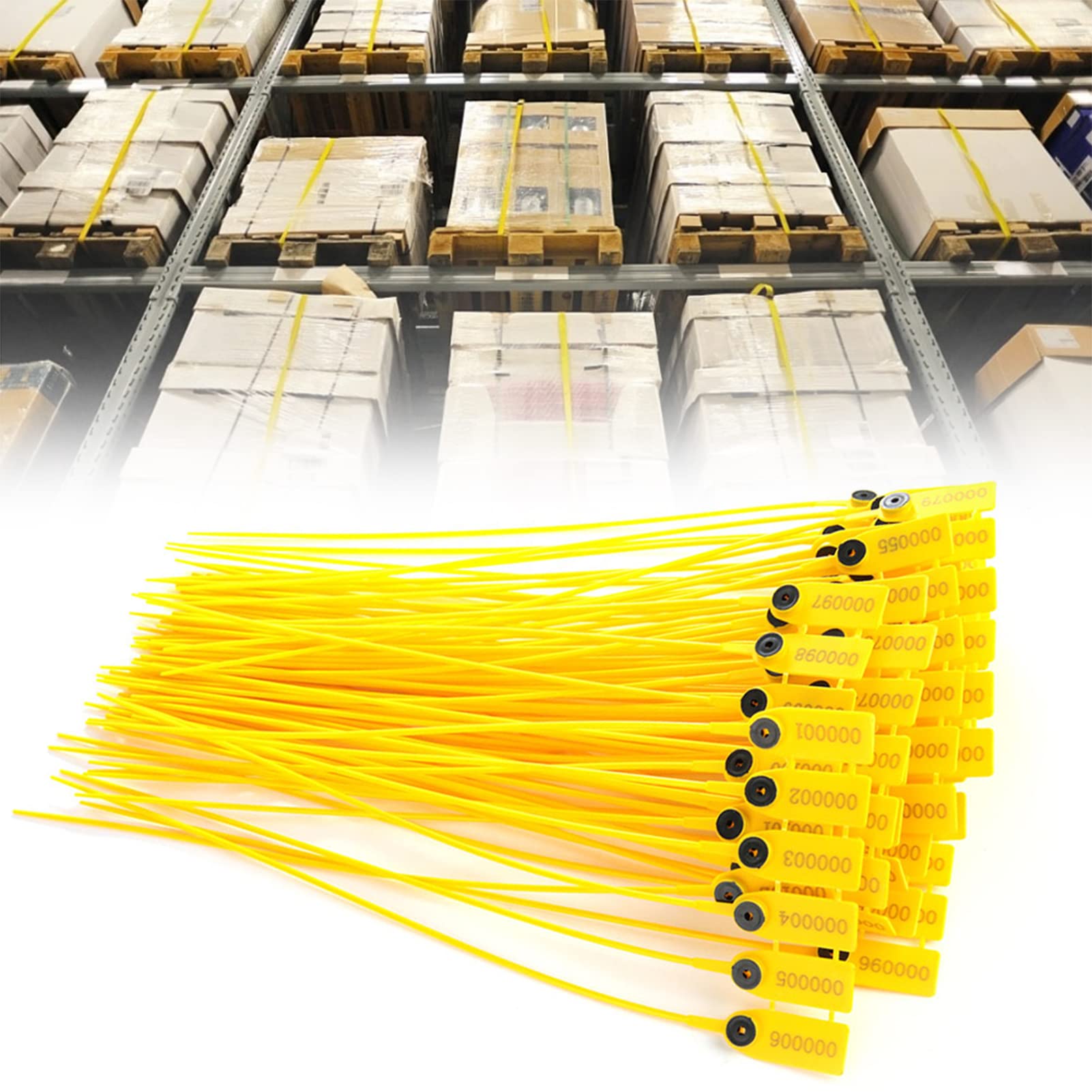 100 Plastic Tamper Seals,Security Shipping Labels, Self-Locking Label Tie,Security Tags Numbered Disposable Self-Locking Tie,400mm Total Length,Yellow