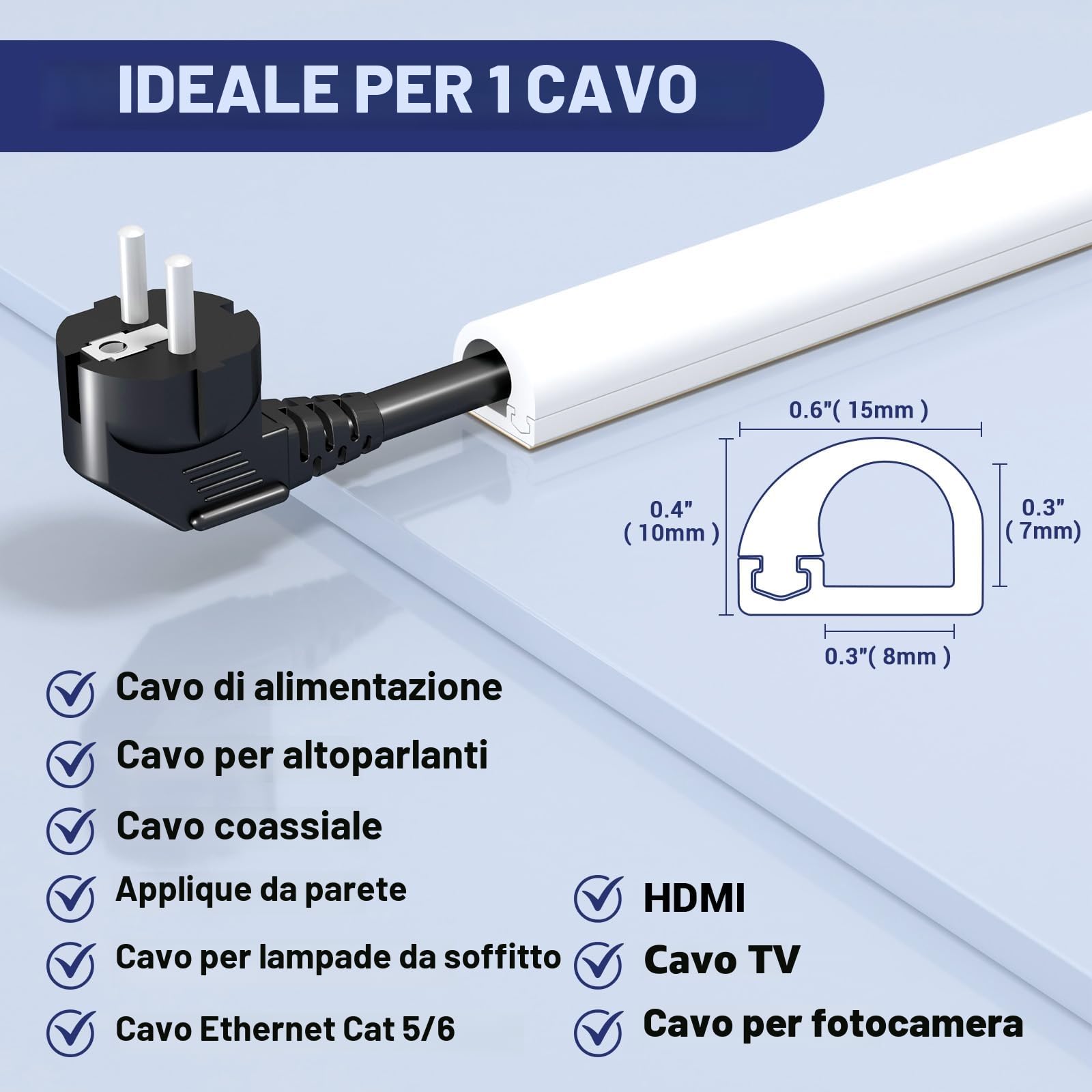 Canalina Passacavi Adesiva Da 2-Meter, Canalina Passacavi Muro Copricorda In Pc Morbido, Canaline Passacavi Da Muro Adesive, Per Home Ufficio, 10mm (w) x 10mm (h), Bianco