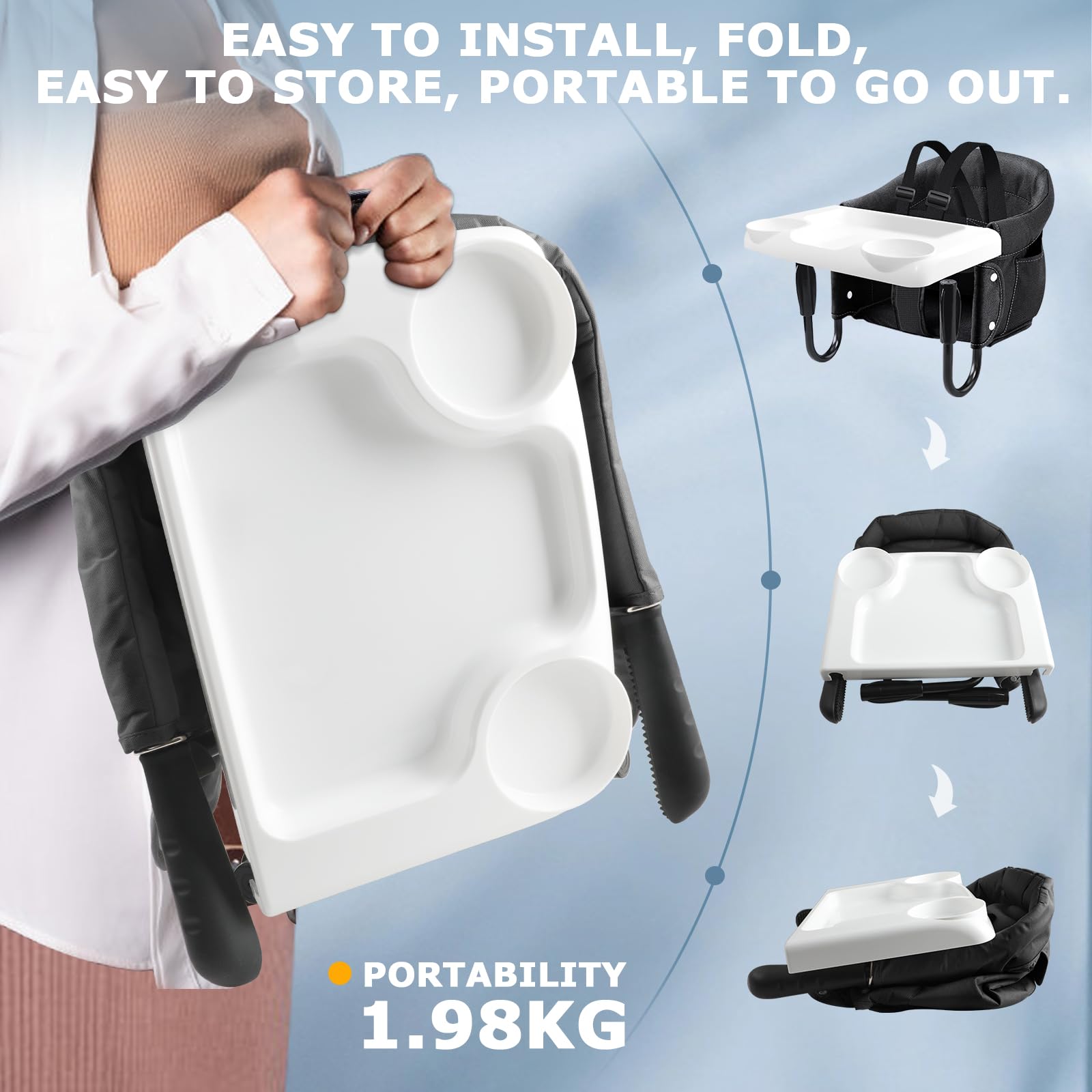 Fader Baby high Chair, Hook on high Chair, Portable High Chair for Travel, High Chair for Table, Portable & Foldable,Suitable for Family and Travel, for Babies 6-36 Months for Eating & Dining (Black)