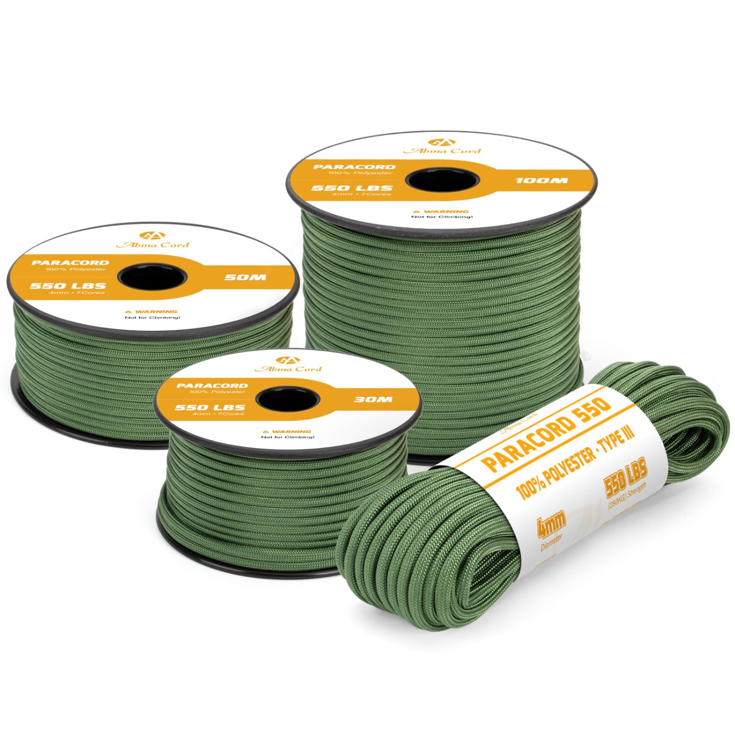 Abma Cord 550 Paracord 4mm 15m Rope 7 Strands Type III Parachute Cord