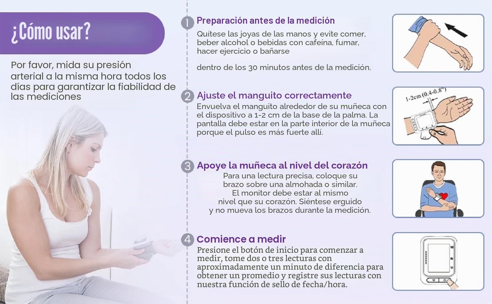 Monitores de presión arterial de muñeca automáticos con pantalla LCD, tonómetro recargable brazalete digital irregular frecuencia cardíaca tensiómetro, automáticamente transmite valores