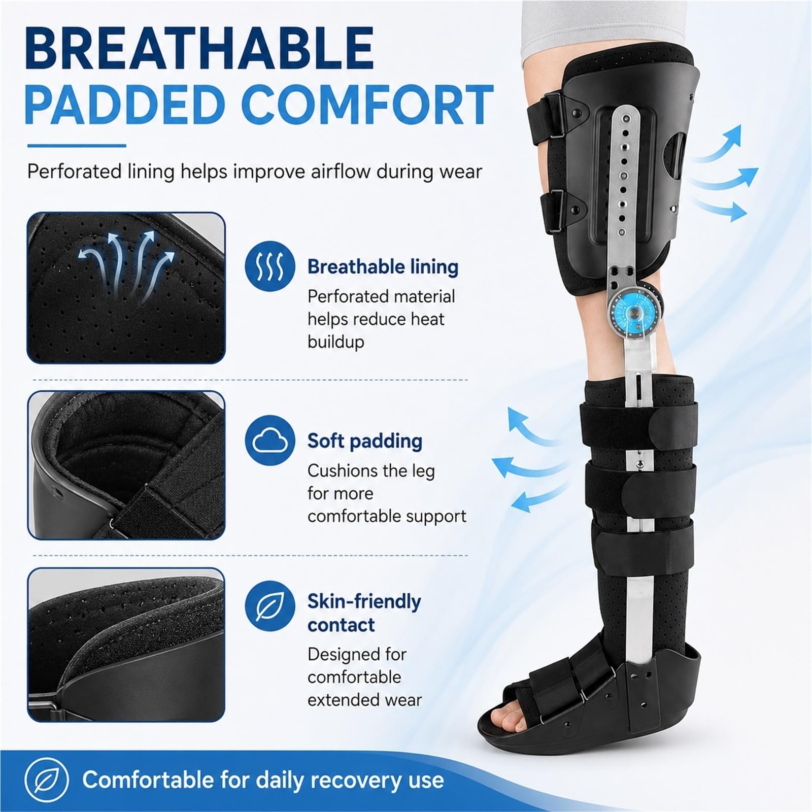 Rodillera Articulada Ajustable Ortesis de Pierna Completa Inmovilizador de Rodilla Transpirable para Recuperación Postoperatoria Fracturas y Ligamentos Cruzados(Izquierda,L)