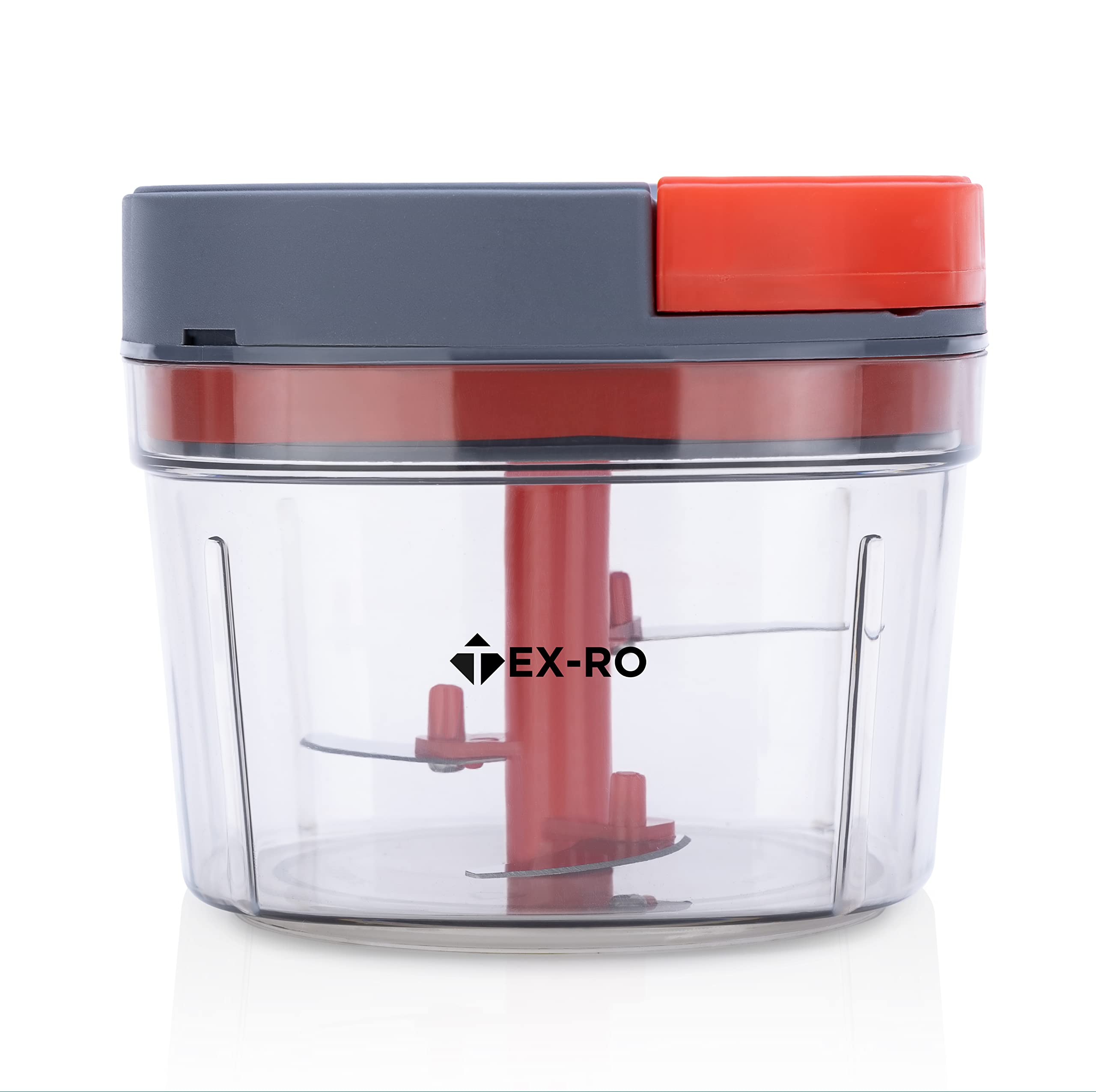 TEX-RO Handy and Smart Onion Chopper with 3 Stainless Steel Blades and 1 Plastic Whisker, Effortlessly Chopping Vegetable Chopper for Kitchen and Fruits (Red and Grey, 650 ml)