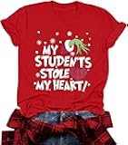 Christmas Teacher Shirt Women My Students Stole My Heart Christmas Shirt Merry Christmas Top Graphic Teacher Gift Shirts