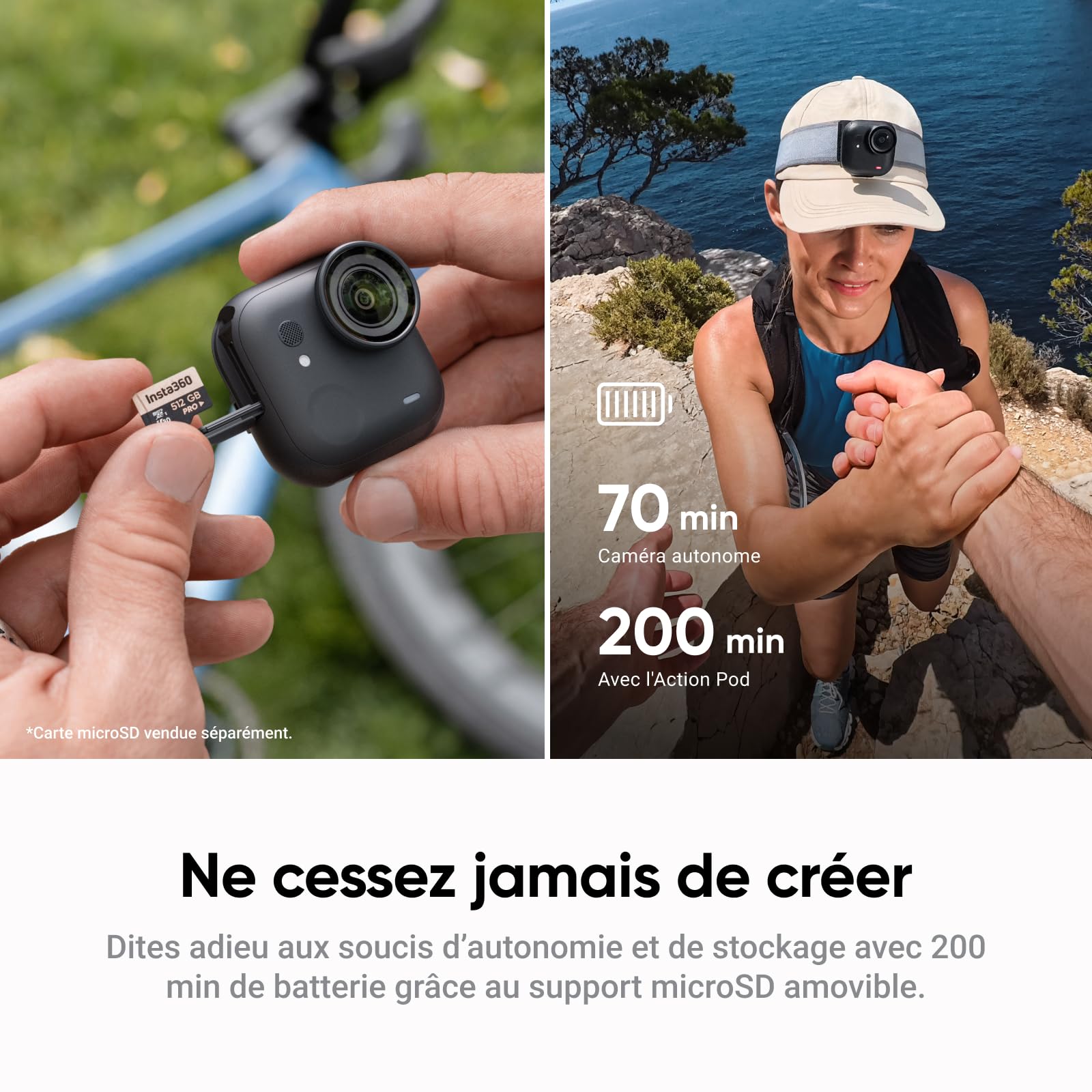 Insta360 GO Ultra Pack créateur - Petite caméra 4K légère, Appareil Photo vidéo POV Mains Libres Compact, caméra d'action magnétique Portable pour vlog, Sport, vélo