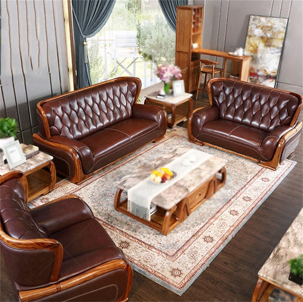 European Wood Skeleton Sofa Combination Solid Curved Furniture Living Room Large Family