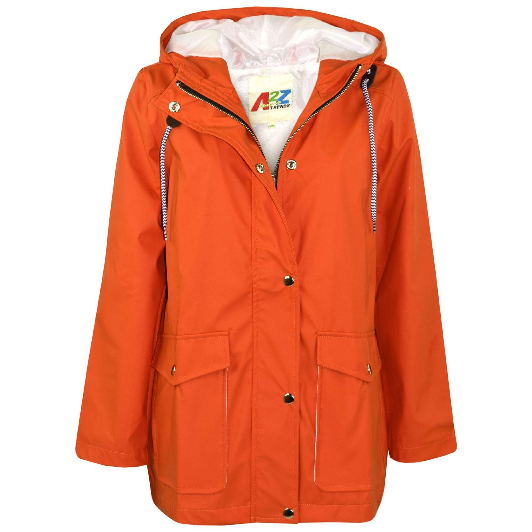 A2z 4 Kids Girls Orange Pu Raincoat Jacket Windbreaker Waterproof Parka Hooded Boys Age 5-13 Years
