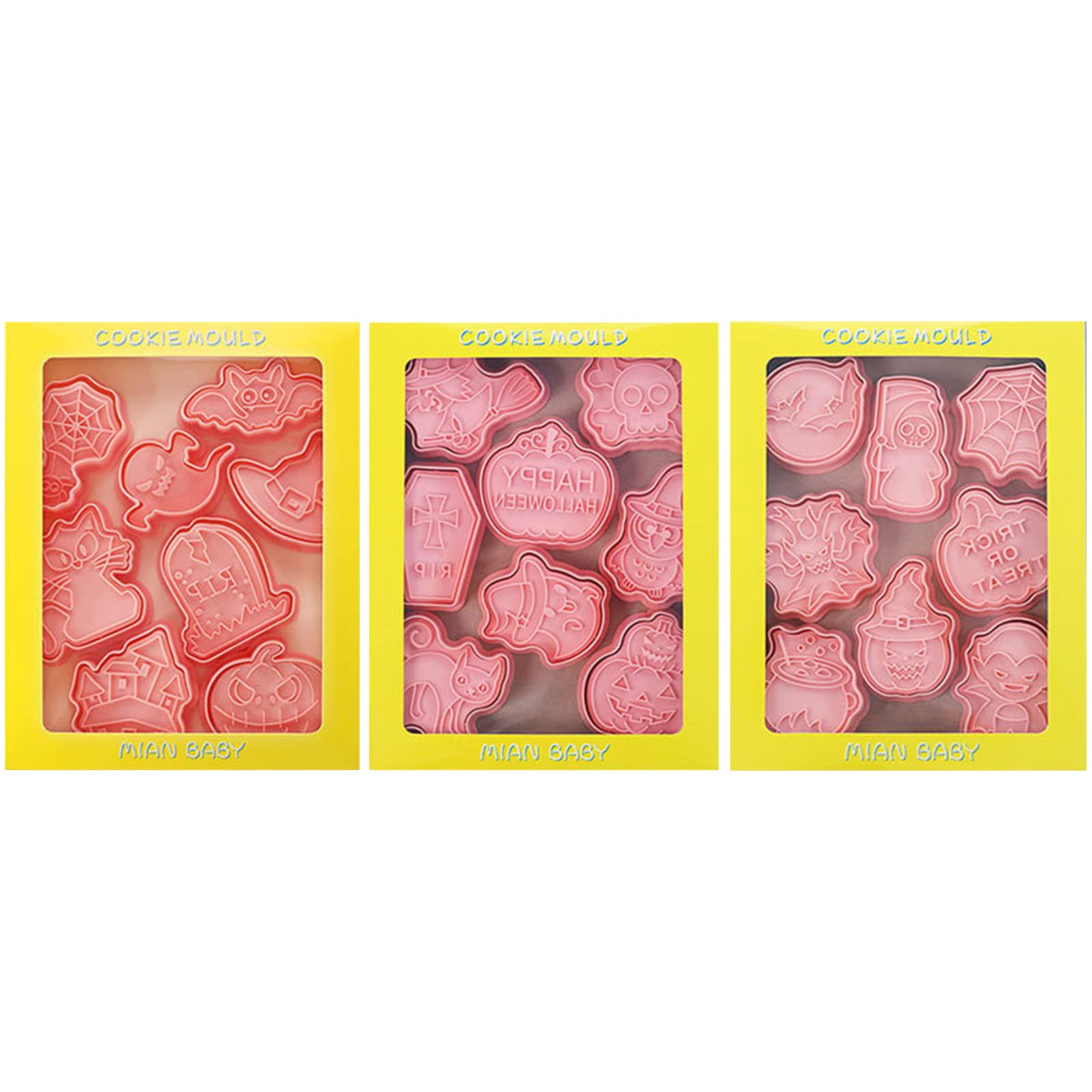 Elnwnnkc Multicolor 24Pcs Cartoon Halloween Series Biscuit Mold Pp Cookie Molds Push-Type Household Baking Cookie For Kid For Kid