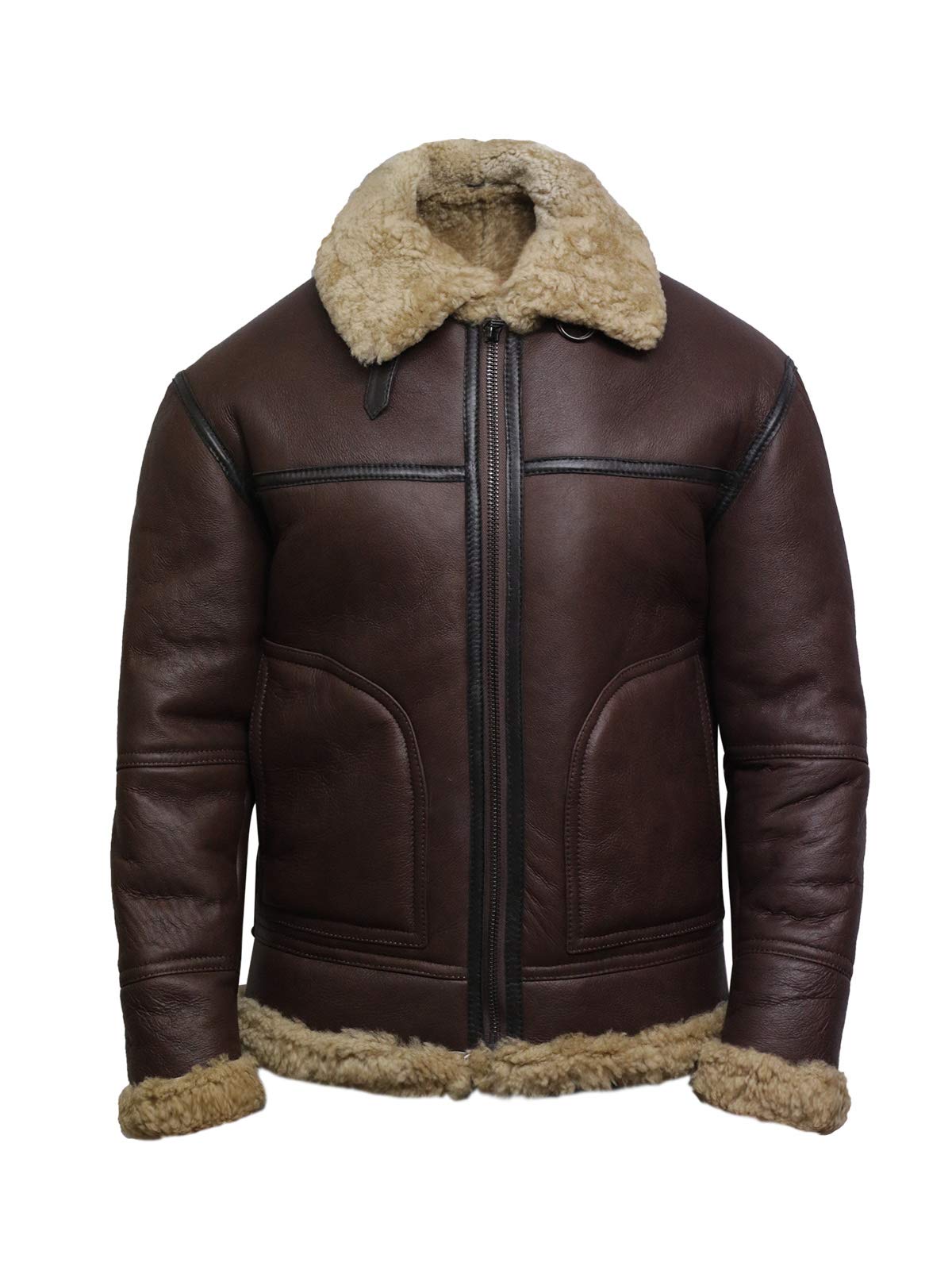 BRANDSLOCKMens Genuine Sheepskin Leather Bomber Pilot B3 Jacket Thick Wool Inside