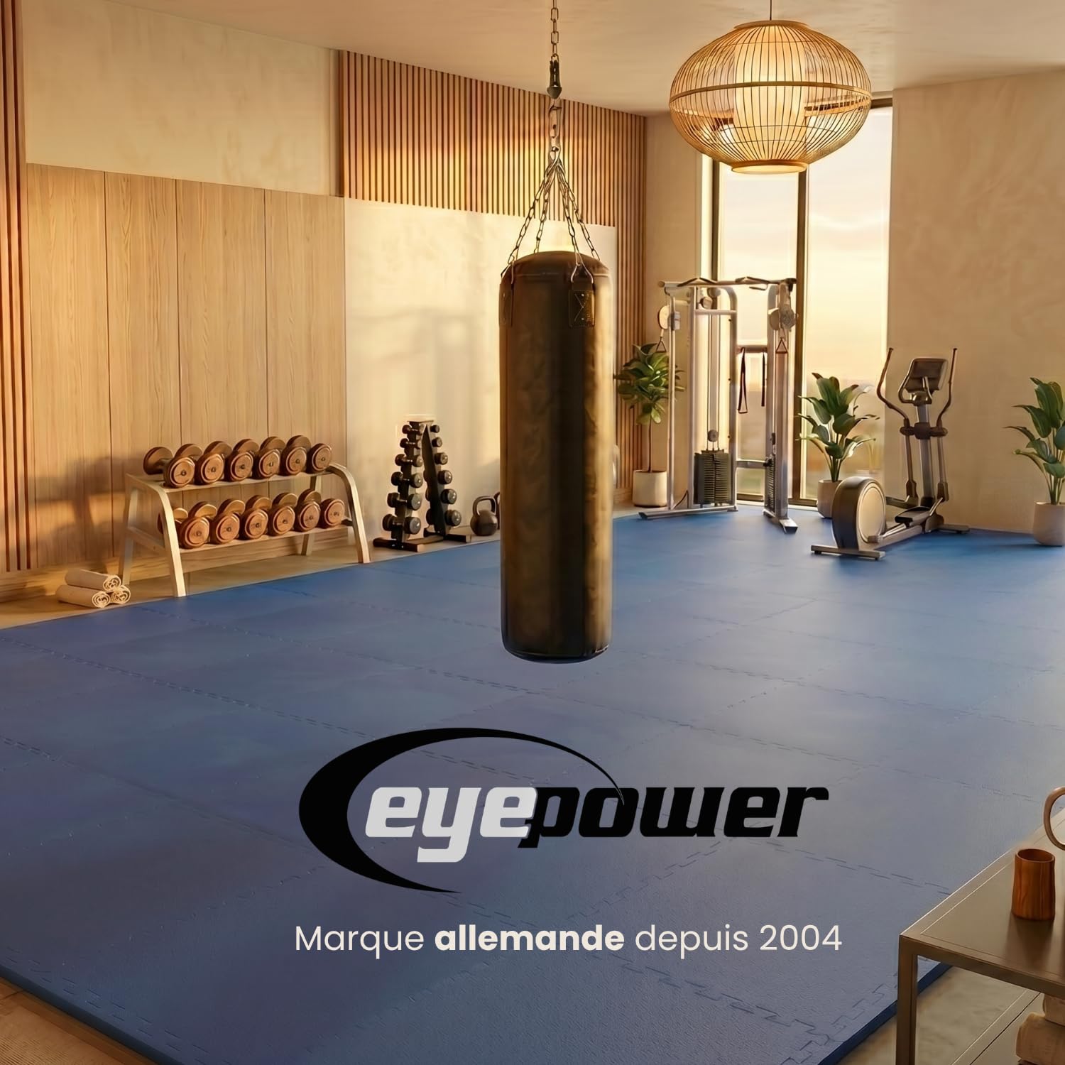 EYEPOWER Tapis Puzzle de Sport 90x90cm en Mousse EVA 25mm d'épaisseur Extensible INCL encadrement Noir Bleu