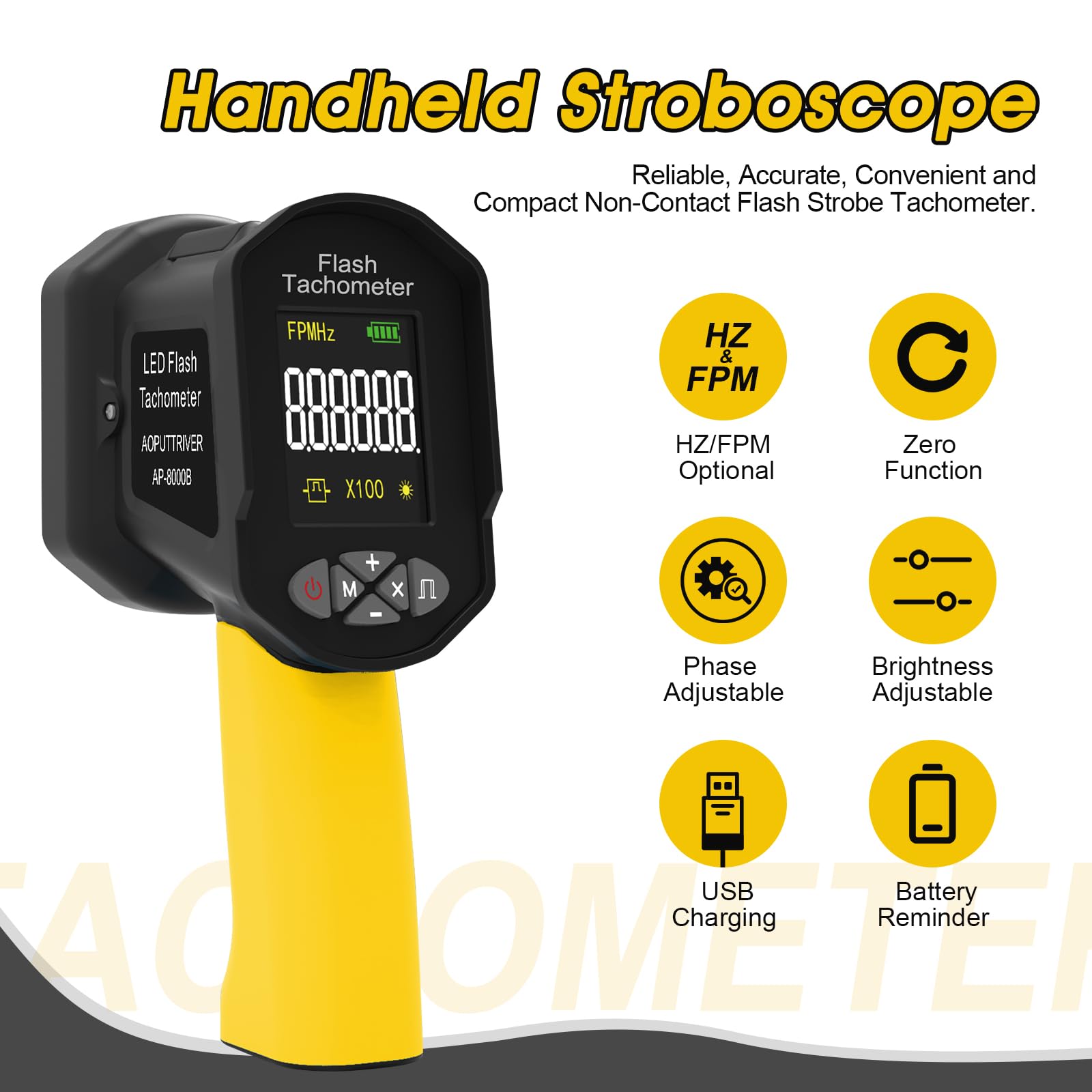 LED estroboscópico digital, tacómetro 60-100000RPM, 16 luces LED ajustable