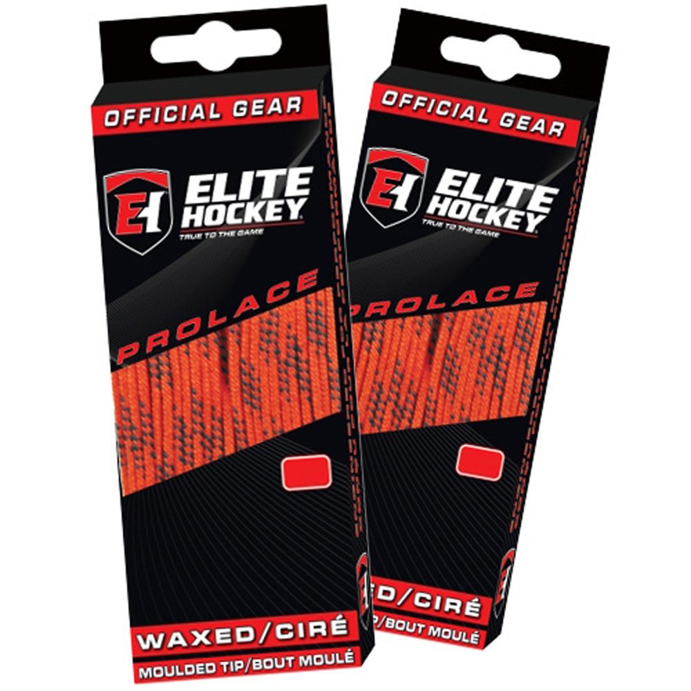 Elite Hockey Prolace Waxed Hockey Skate Laces - SET of 2 Pairs, Orange, 108"