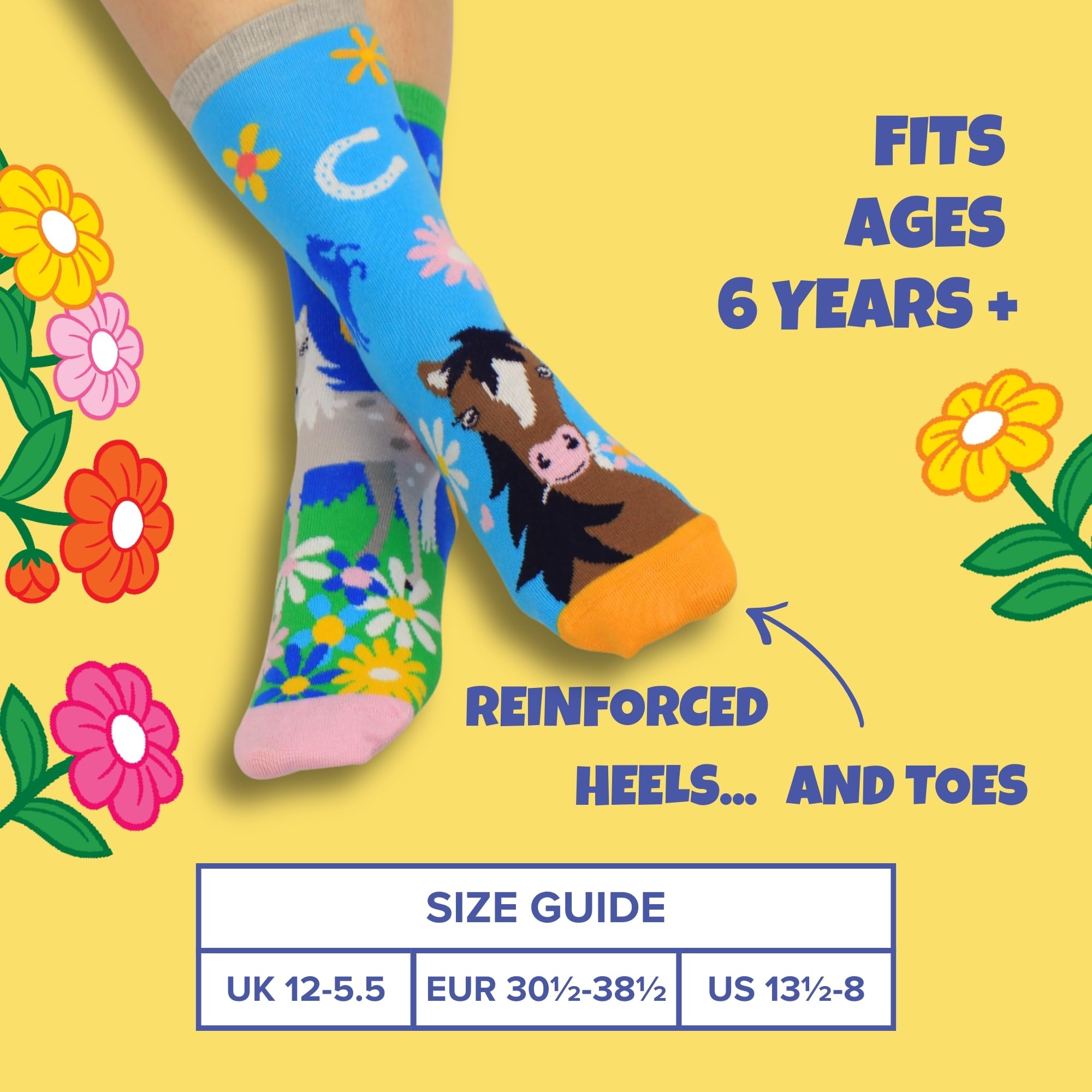 United Oddsocks Giddy Up Box of 6 Horsey Oddsocks For Girls UK 12-5.5 EUR 30.5-38.5
