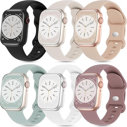 Miniatura 1 de TSAAGAN Paquete de 6 correas de silicona deportivas compatibles con Apple Watch de 1.496 pulgadas, 1.575 pulgadas, 1.614 pulgadas, 1.654 pulgadas,