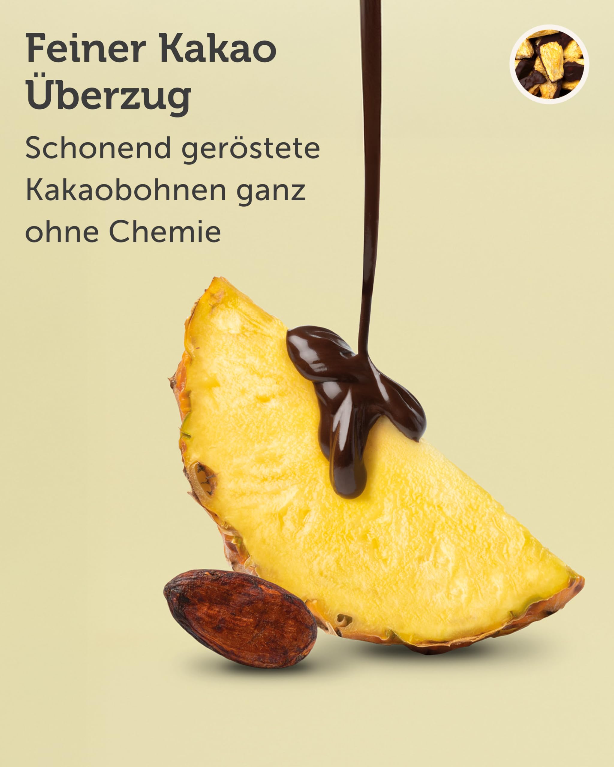 Buah Frucht Kakao Ananas | Ananas mit Kakao | Extra crunchy & fruchtig | Schokolierte Früchte mit dunkler Glasur | 100% natürlich, vegan, ohne Zuckerzusatz | 110 g