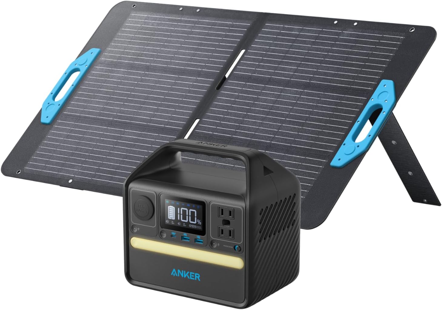 521 Portable Power Station Upgraded with LiFePO4 Battery, 256Wh 6-Port PowerHouse, 300W (Peak 600W) Solar Generator with 100W Solar Panel, 2 AC Outlets, 60W USB-C PD Output, Outdoor Generator