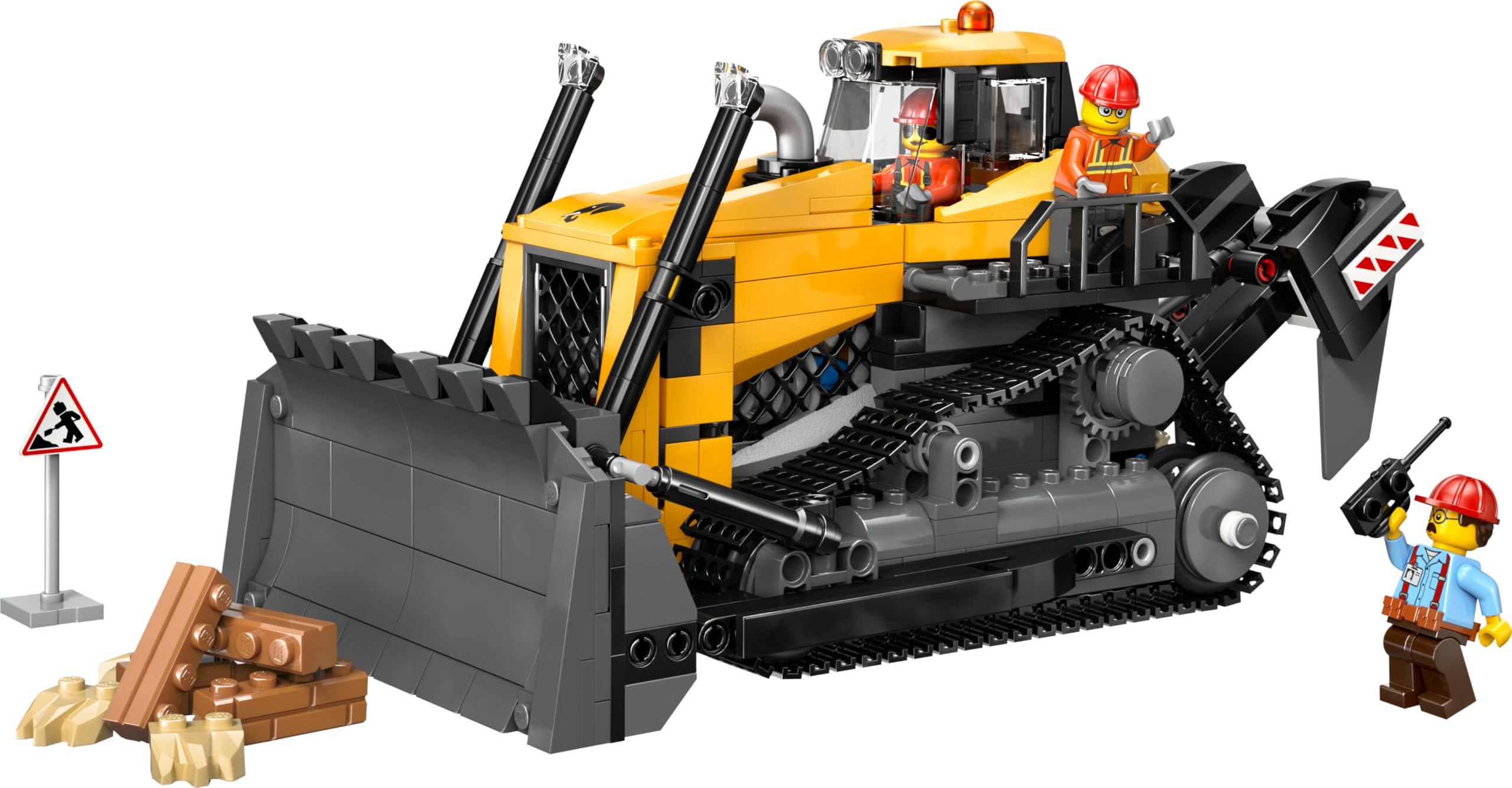 LEGO City Buldócer Amarillo - Vehículo de Obra de Juguete para Construir - 3 Minifiguras, Walkie-Talkie, Herramientas y Señales de Tráfico - Regalo de Cumpleaños para Niños de 8+ Años 60466