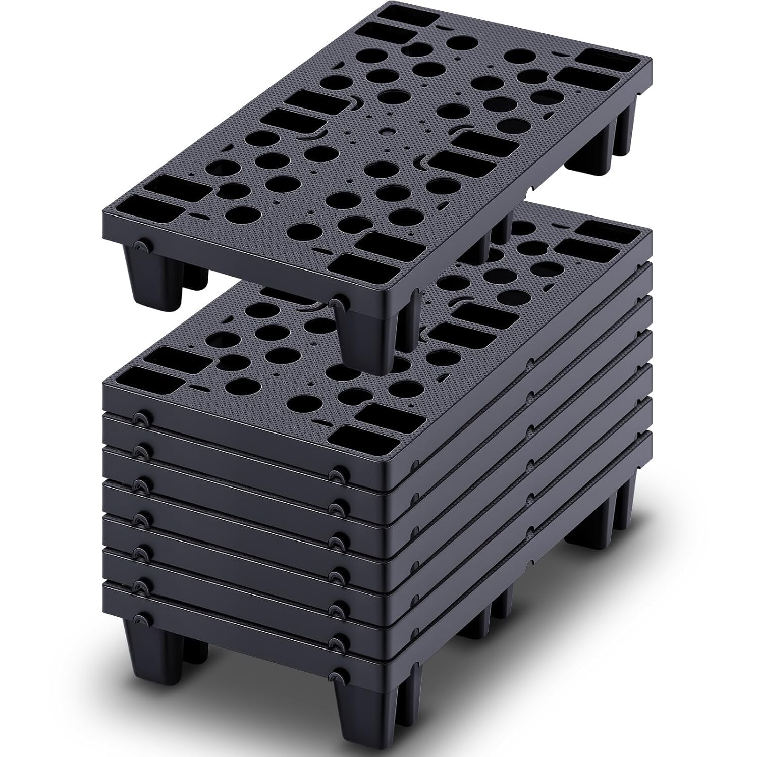 8x Palettes en plastique légères, Palettes empilables résistantes à l'humidité avec grilles respirantes, pour supermarchés, garages et entrepôts, 50x30x10 cm