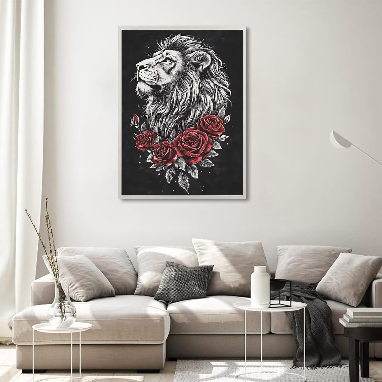 Diamond Painting Erwachsene Schwarz 5D Diamond Painting Löwe Muster DIY Set Erwachsene Anfänger, Vollbohrer Diamanten Malerei Kreuzstich Bastelset für Zimmer Wand Deko Schlafzimmer 60x80cm, Model899