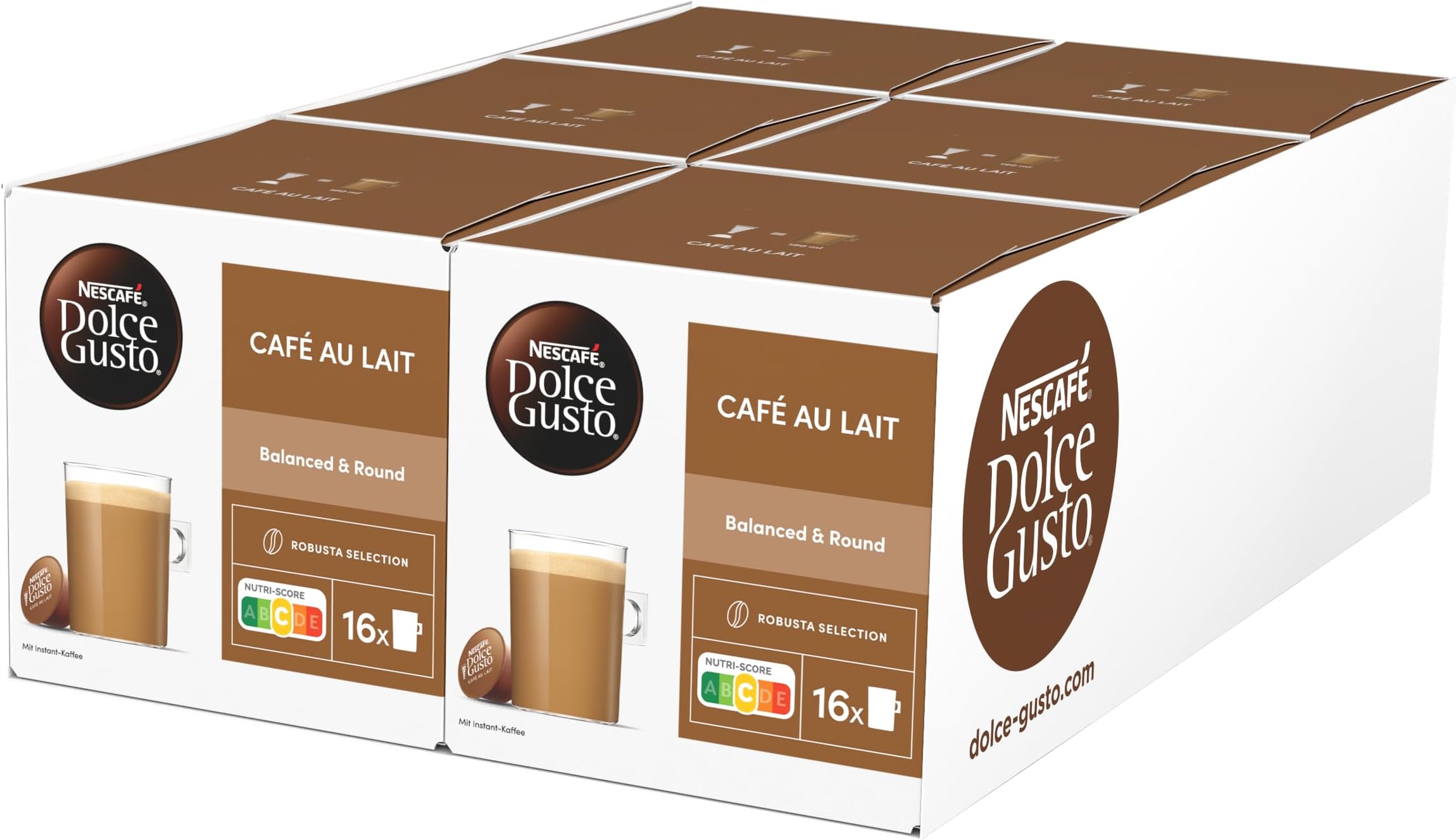 Cafรฉ au lait, Pack of 6, 6 x 16 Capsules