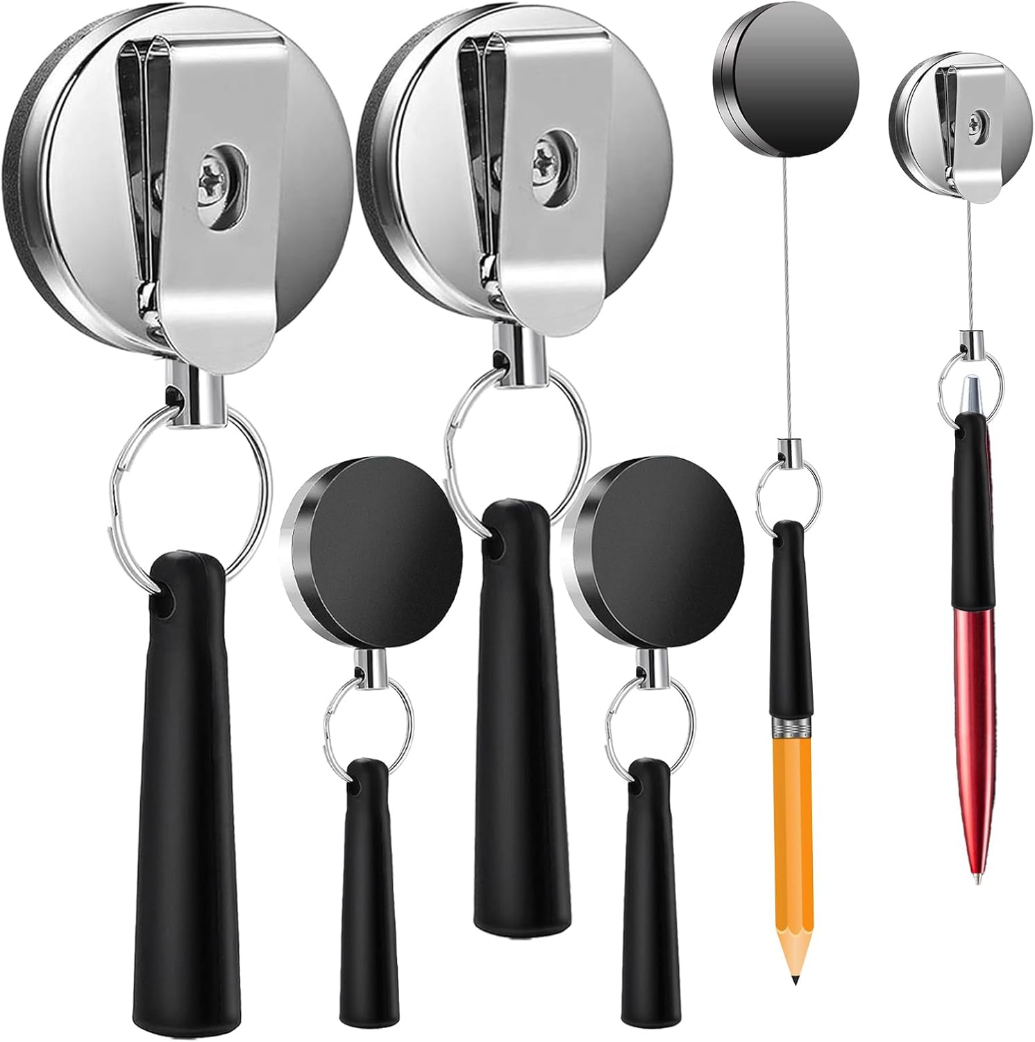 4 PCS Heavy Duty Retractable Pull Pen Pencil Holder with 24" Pull Rope