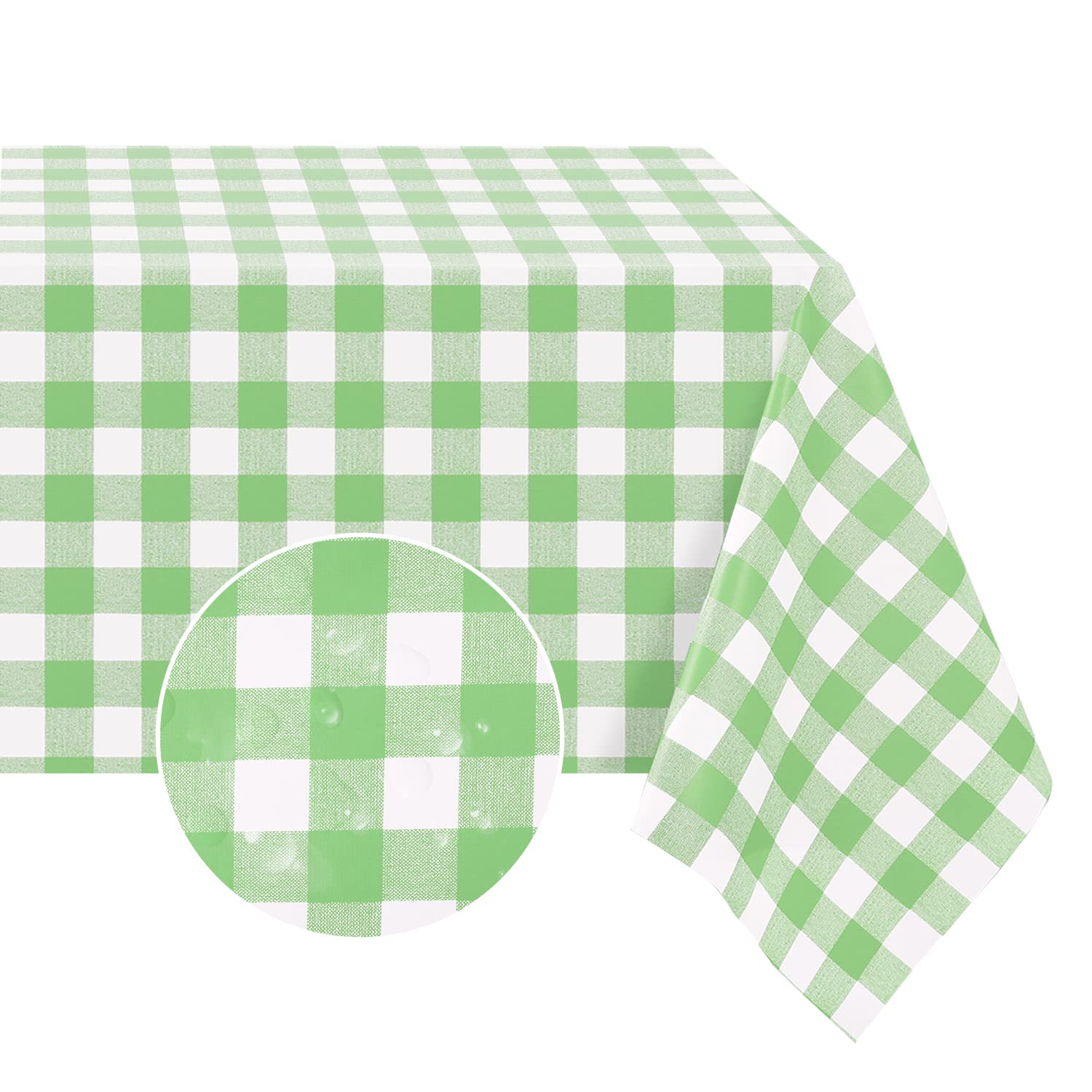 Romanstile Rectangle Vinyl Tablecloth, 100% Waterproof Buffalo Gingham Plastic Table Cloth, Heavy Duty Wipeable Checkered Table Covers for Outdoor,