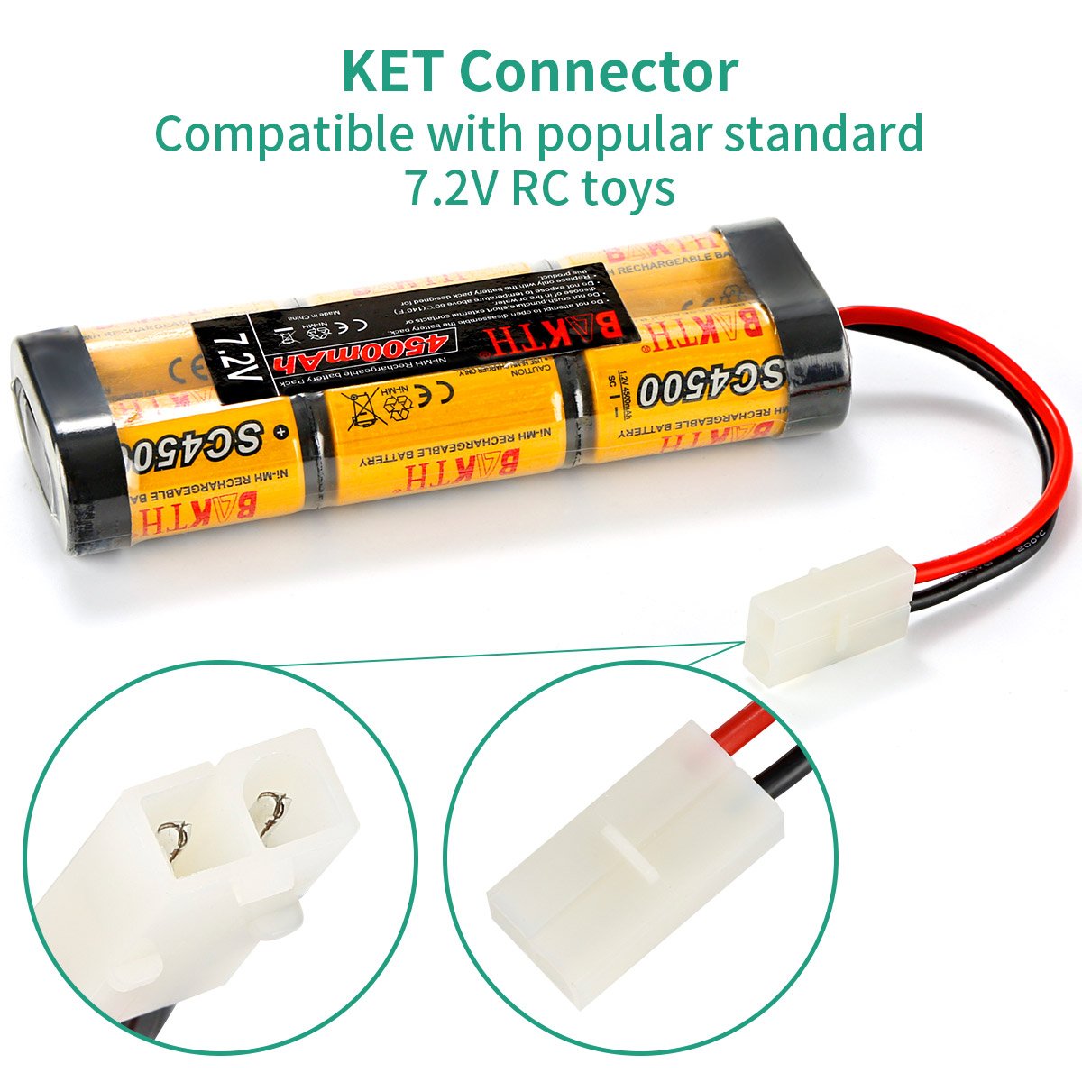 BAKTH 4500mAh 7.2V NiMH RC Paquete de Carreras de baterías para Modelos de Coches, Aviones, Robots (Juguetes), batería de Alto Rendimiento RC + Posavasos como Regalo
