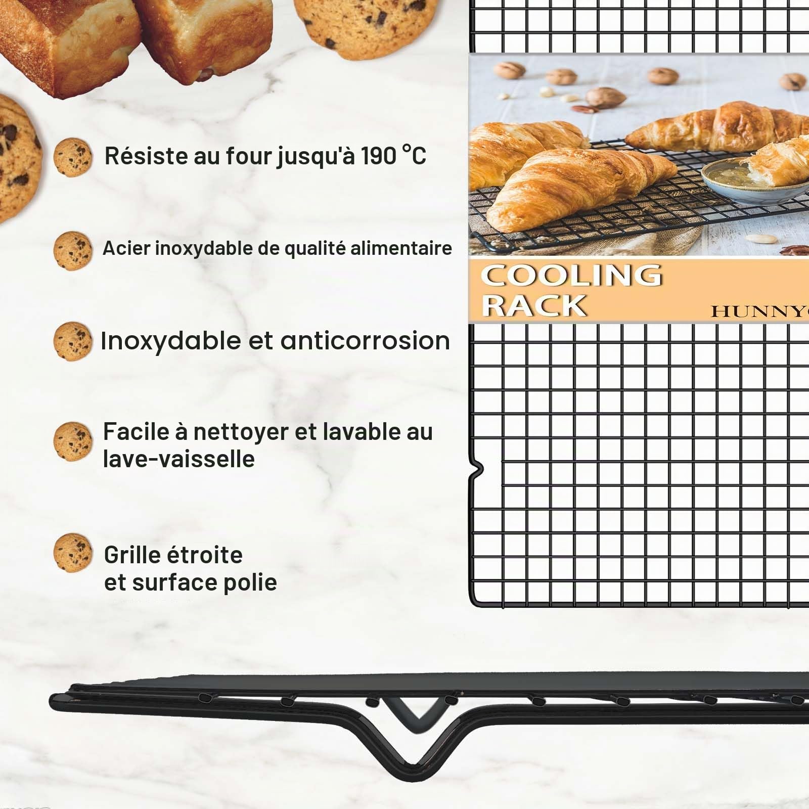 Grilles de refroidissement en acier inoxydable 40,2x25 cm Noir Set de 3 Hunnycook