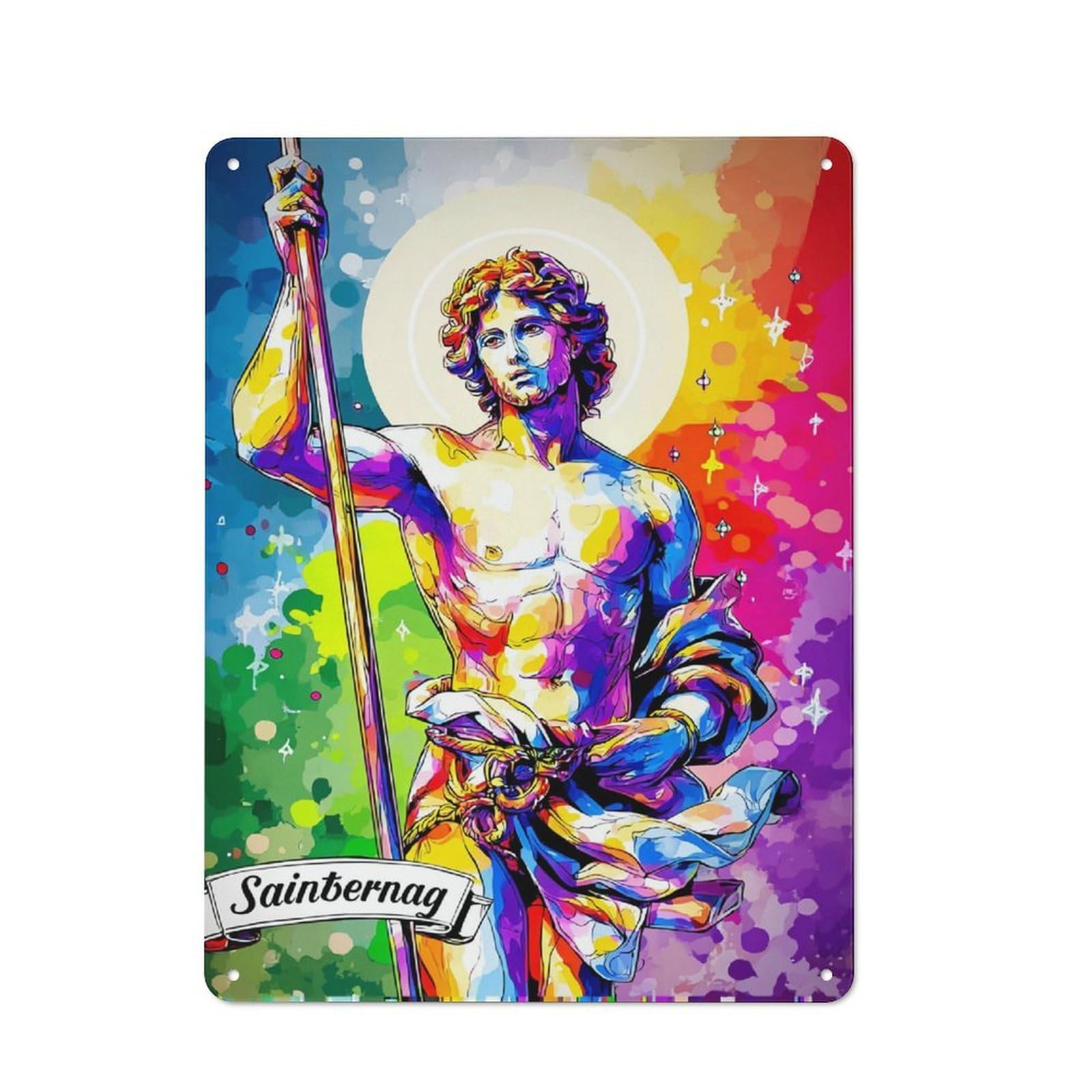 Junmoney Colorful Saint Iconography Metal Wall Sign With Design 40X30cm, Loft Style Studio Wall Art For Flat, Bar, Studio Or Gallery Wall