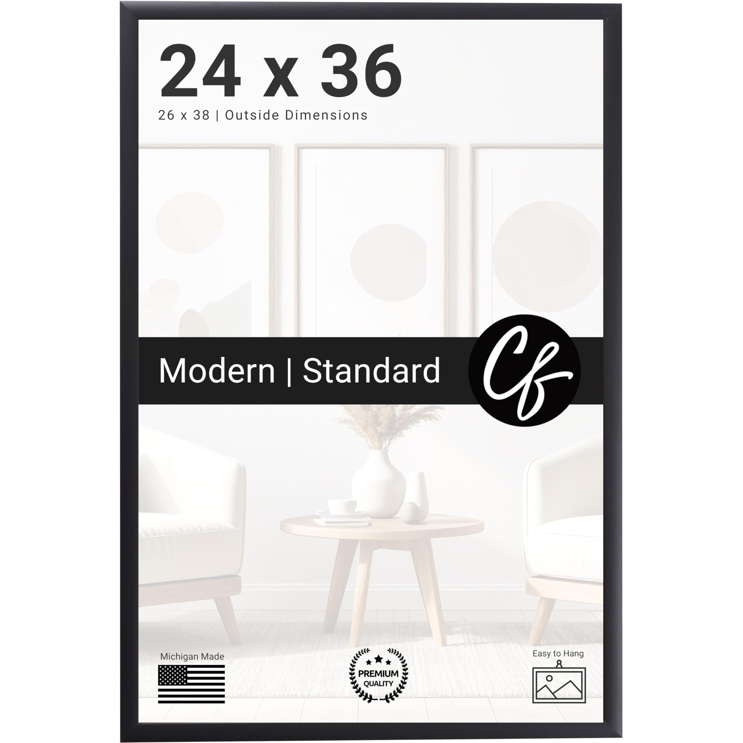 Cornice Craig Frames 24x36 Pollici (61x91 Cm) | Profilo Nero Opaco Largo 2,5 Cm | Con Plexiglass E Kit Sospensione - 2