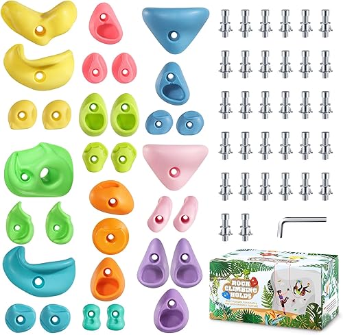 TOPNEW 32 soportes para escalada en roca de varios tamaños para niños, pared de roca para adultos, agarres de pared de roca para escalada de pared