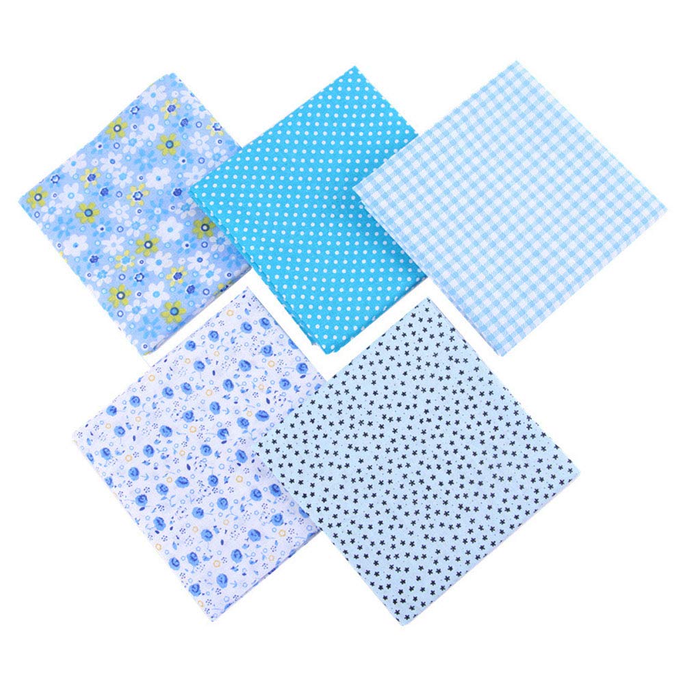 Camelliass Blue Floral Cotton Fabric Squares 20" X 20" (50Cm X 50Cm) 5Pcs, Fabric Patchwork Craft, Quilting Squares Bundles,Cotton Fabric For Patchwork Diy Sewing Scrapbooking