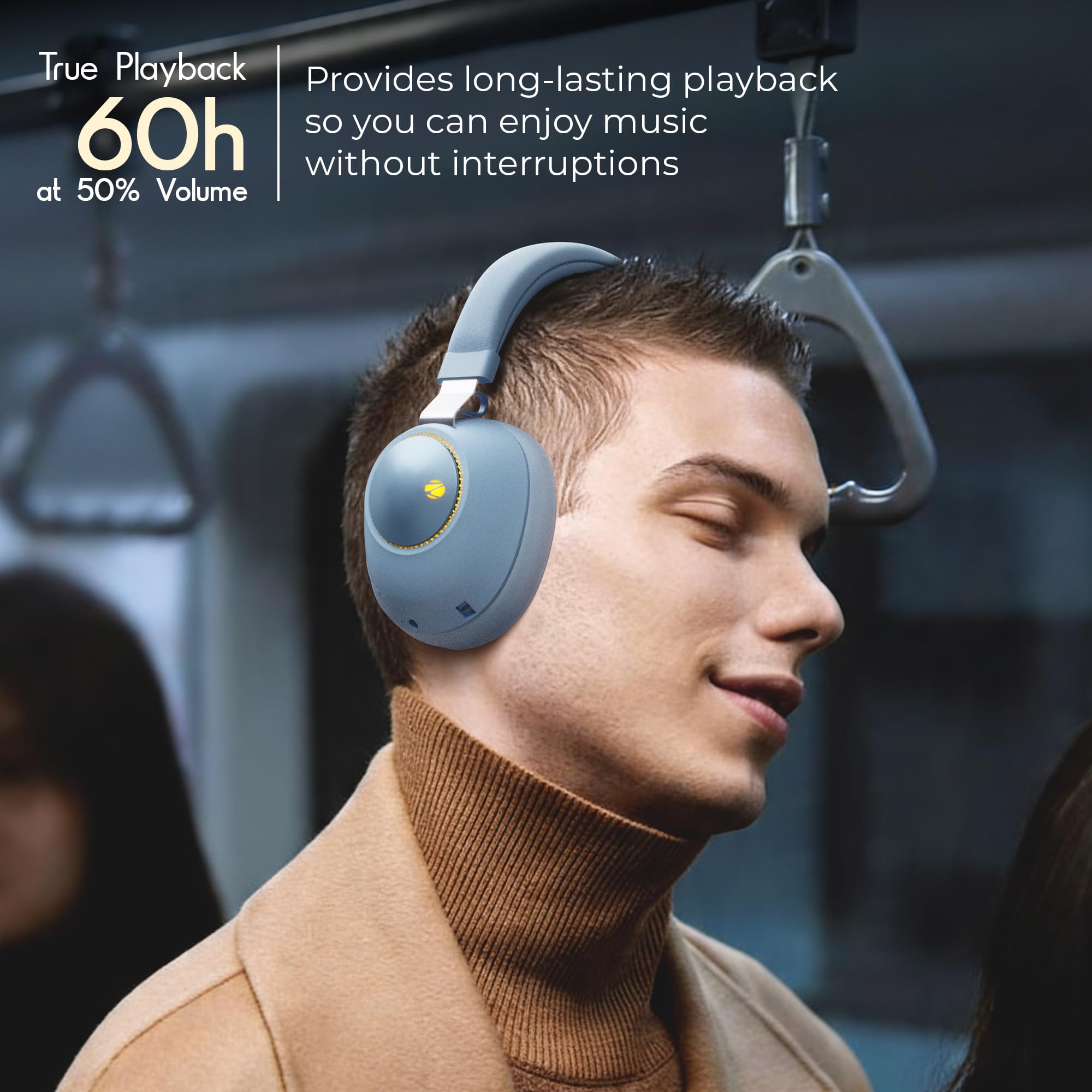 ZEBRONICS Duke (2026 Upgrade) Wireless Headphone, BT v5.3, Upto 60 hrs Playback, 40mm Drivers, Deep Bass, ENC, Gaming Mode, Dual Pairing, LED Lights, Media/Volume Control, Call Function (Blue) — Amazon image 3