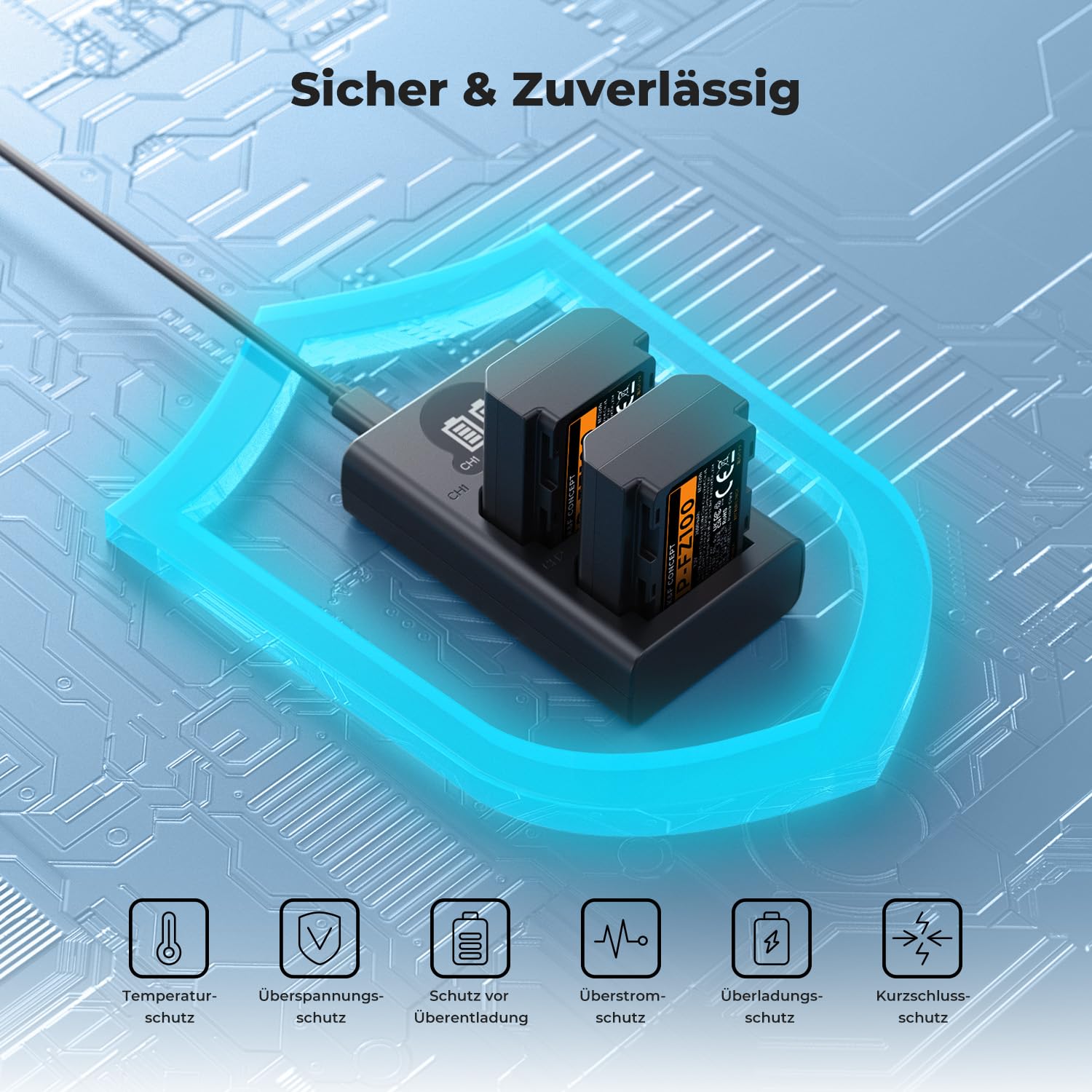K&F CONCEPT NP-FZ100 mit hoher Kapazität 2600mAh Zwei Akkus und EIN Ladegerät,2er Pack Batterien für Sony Alpha A7III,A7IV,A7R III/A7R3,A7RIV,A7RV,A7C,A7S III/A7S3,A9,A9II,A6600,A9R,A9R,9S,FX3,FX30