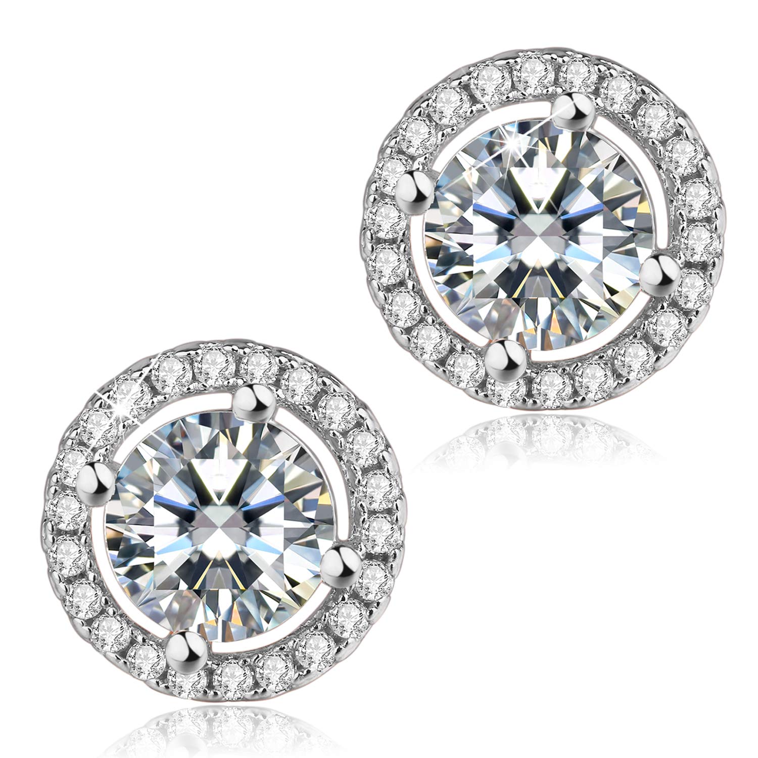 MADEONE18K Rose Gold Plating earrings Round Cut 1.66ct Cubic Zirconia Halo Stud Earrings Hypoallergenic Christmas Jewelry Gifts for women with Box Packing