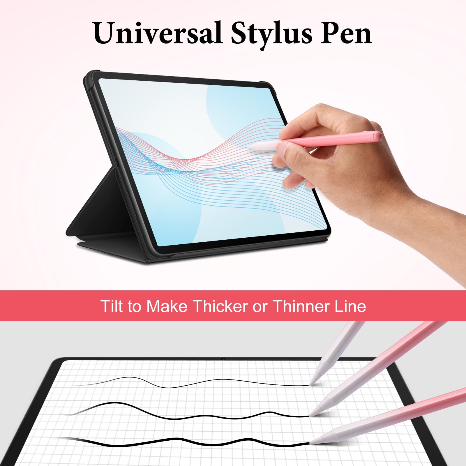 Creative Stylus Pen para pantallas táctiles - Batería de larga duración, compatibilidad universal para iPhone/iPad/Samsung/Huawei/Lenovo y otras tabletas iOS/Android, para dibujar y escribir (rosa)