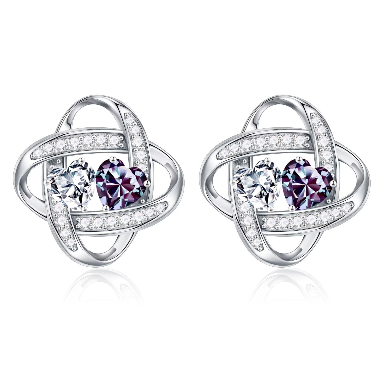 Iefil Double Birthstone Earrings for Women - 925 Sterling Silver Stud Earrings Anniversary Birthday Gifts for Women Jewelry