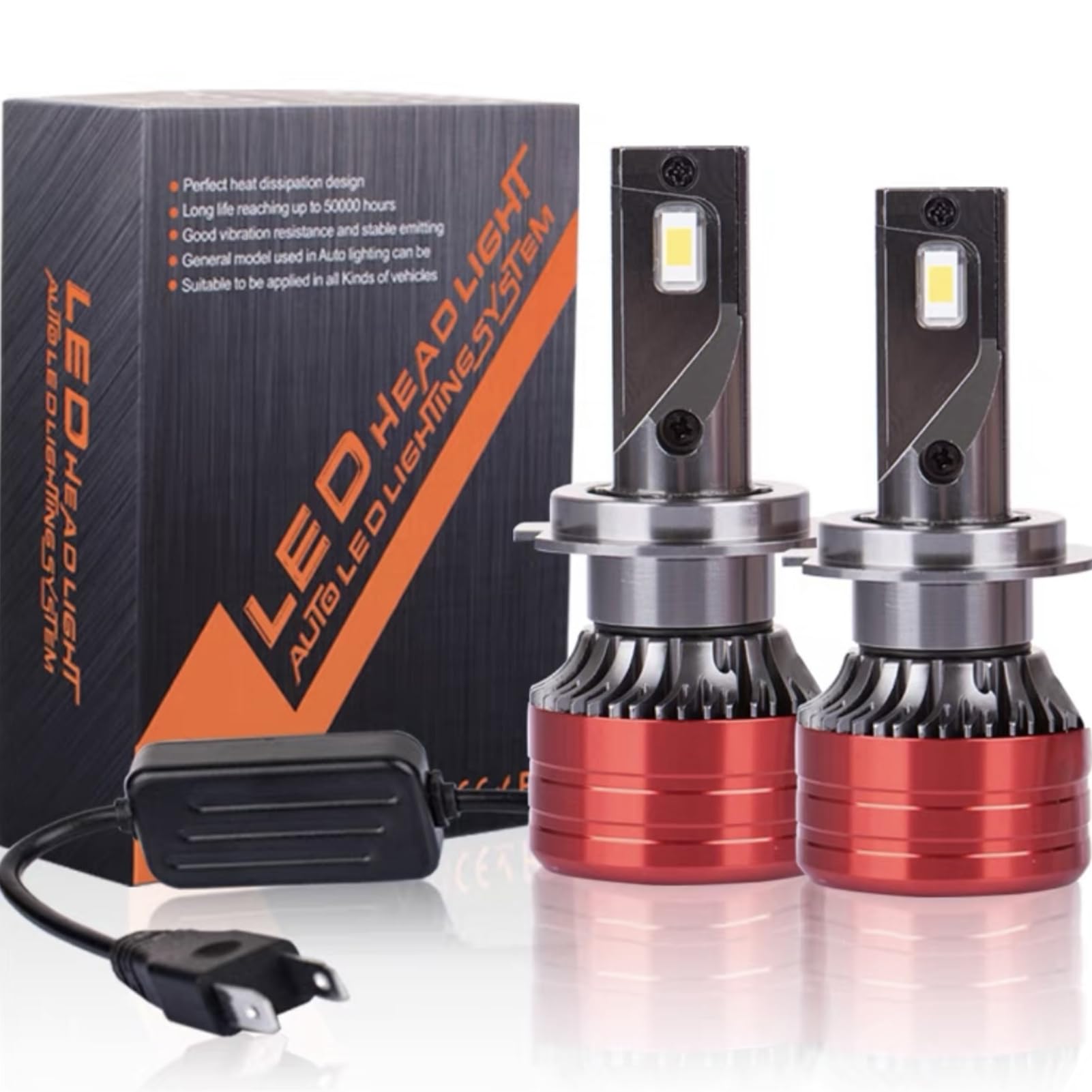 TDOO H7 LED Headlight Bulbs, 35W 6000K Super Bright White LED Bulbs, High Low Beam Halogen Replacement Bulbs, LED Headlights Conversion Kit, Pack of 2