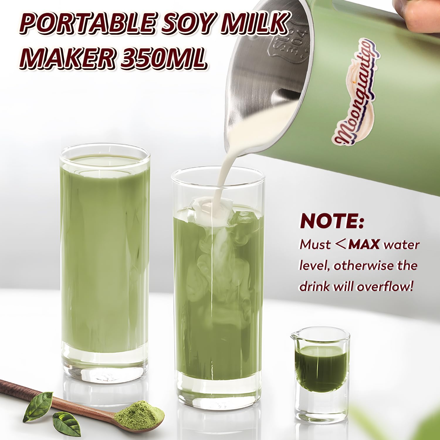 Moongiantgo Nut Milk Maker Machine, 6-In-1 Soy Milk Maker for Soybean Milk, Almond Milk, Vegan Nut Milk, Oat Milk, Plant Based Milk, Porridge, Juice, Self-Cleaning Design 110V (Green)