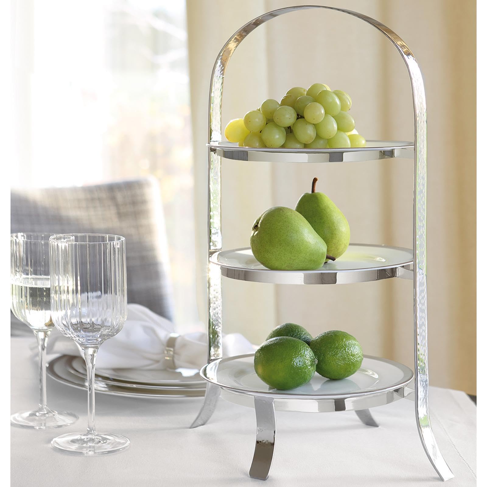 Fink 3-stöckige Teller-Etagere 45x23 cm aus Edelstahl gehämmerter Tellerständer