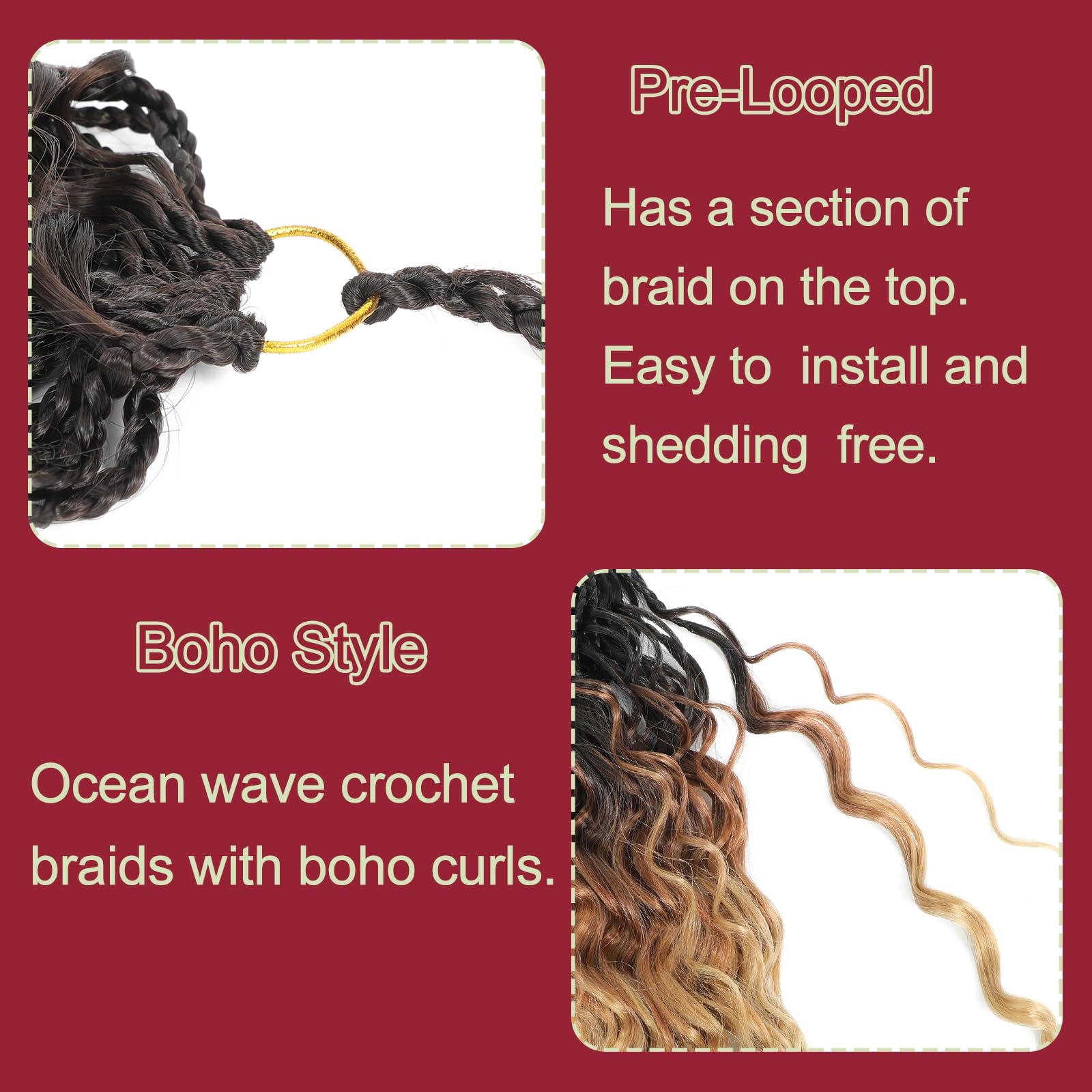 MLETUILPS Pre Looped Ocean Wave Crochet Hair 8 Packs Boho Curly Crochet Hair Short Ocean Braids Pre Twisted Synthetic Deep Wavy Crochet Braids for Women (1B/30/27# - Image 2