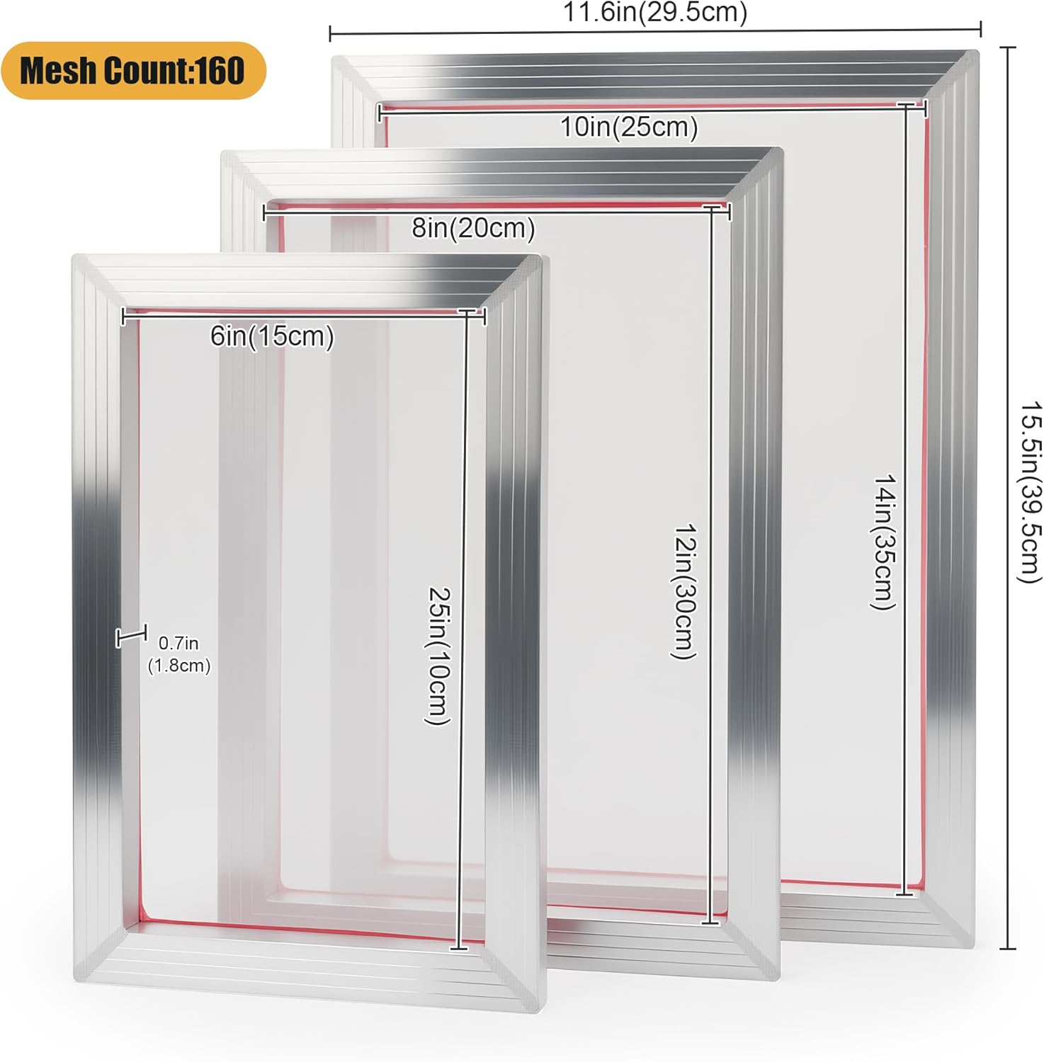 3 Pack Aluminum Silk Screen Printing Frames with 160 Mesh for Screen Printing, 10 x 14 Inch, 8 x 12 Inch, 6 x 10 Inch, Essential for T-Shirts DIY Printing