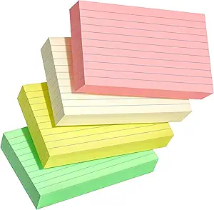 200 PCS Colored Index Cards 3x5, Ruled Index Cards, Flash Cards for Studying, Heavy Note Cards for Office, Home and School,Light Red/Green/Yellow/Beige 4 Colors, 50 PCS of Each Color