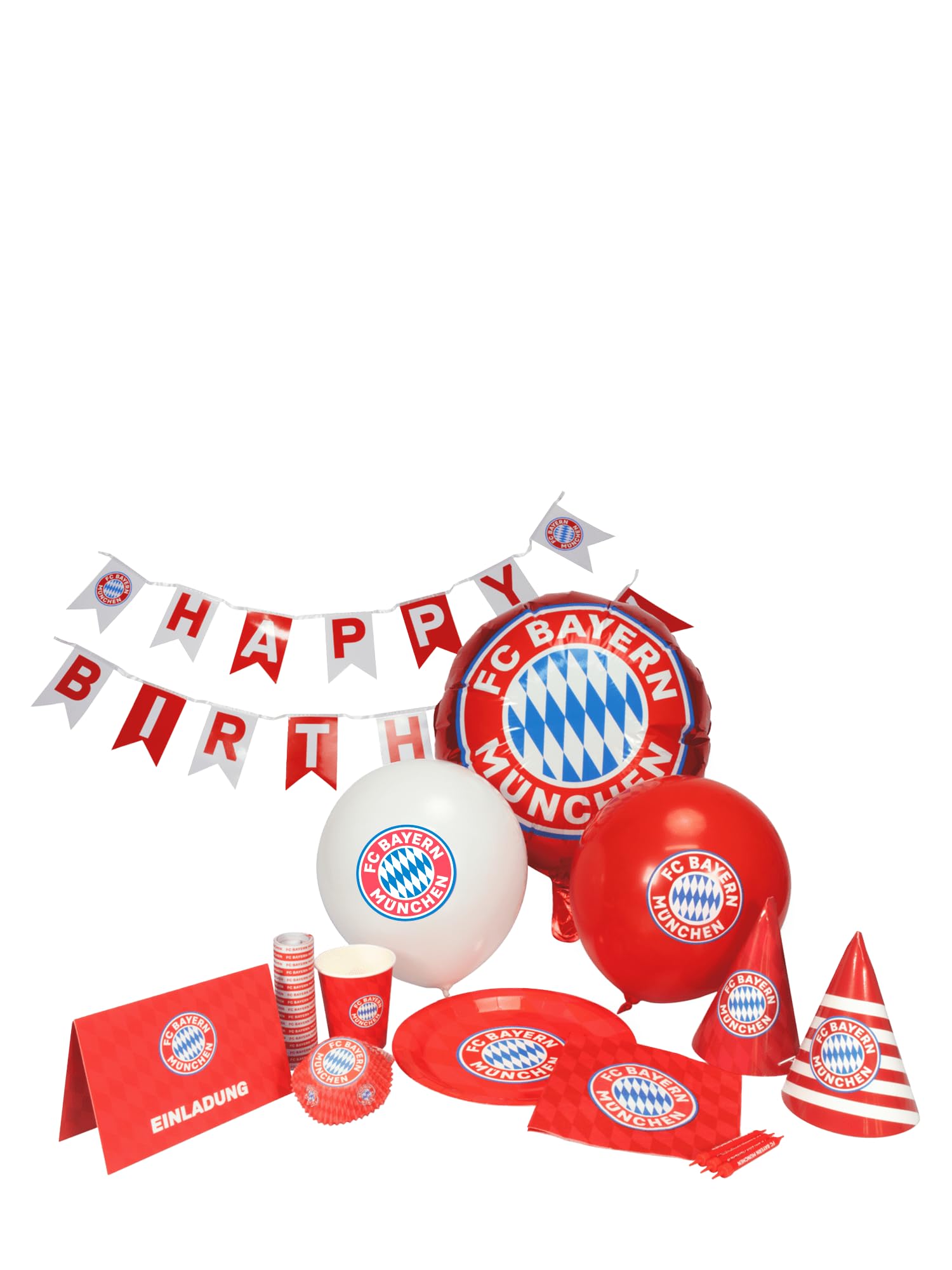 FC Bayern München GeburtstagspartyISet 12Iteilig (Rot/Weiß) I Geburtstagsdeko mit Tellern, Bechern & Servietten I Offiziell lizenziert