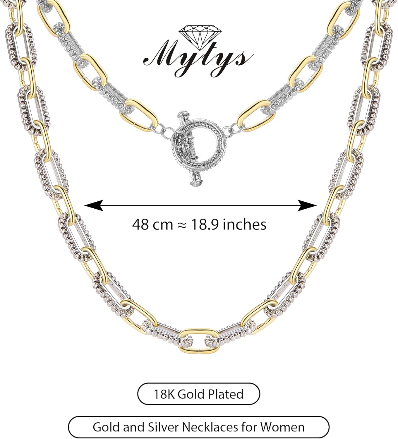 Mytys Women's Link Necklace 18k Gold Plated Double Twist Wire Gold and Silver 2 Tone Chain Necklaces Christmas New Year Jewelry - Image 4