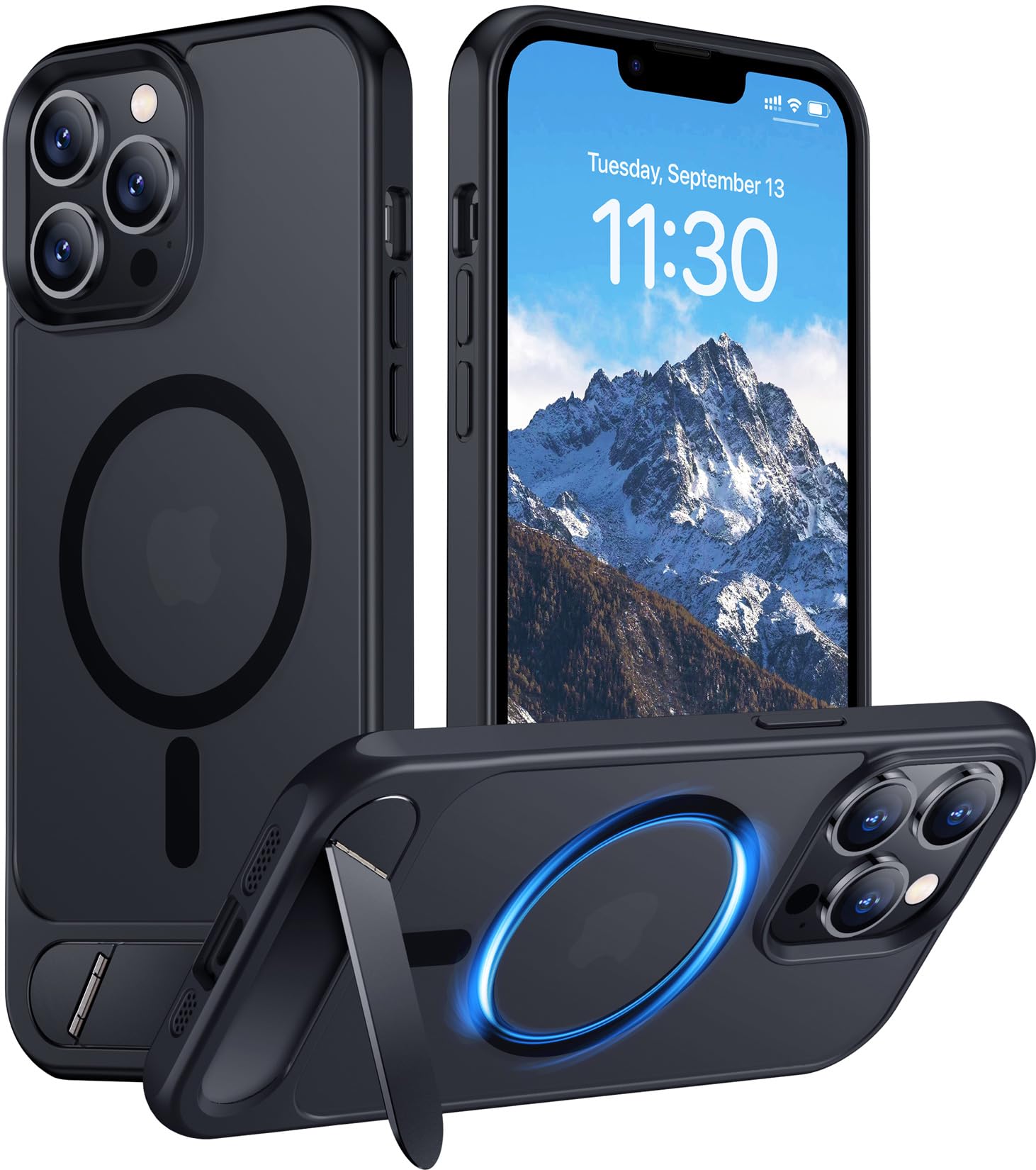 Temdan Magnetic Compatible with iPhone 13 Pro Case, [Built-in Invisible Kickstand][Compatible with MagSafe] [Military Grade Shockproof] Slim Translucent Matte Phone Case for iPhone 13 Pro 6.1"