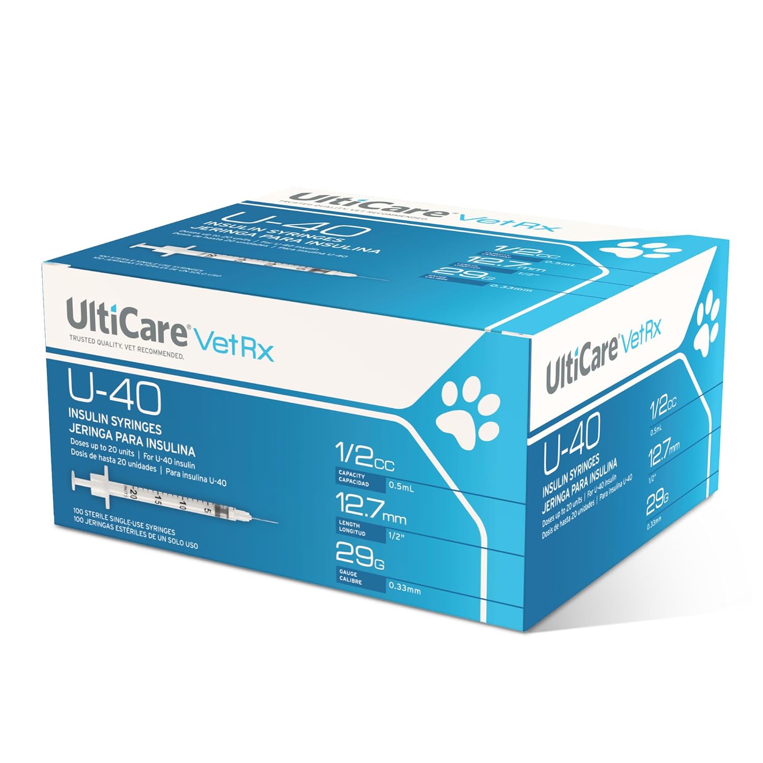 UltiCare VetRx U-40 1 2cc Pet Insulin Syringes - 1 2cc 29G x 1 2 100 ct Comfortable