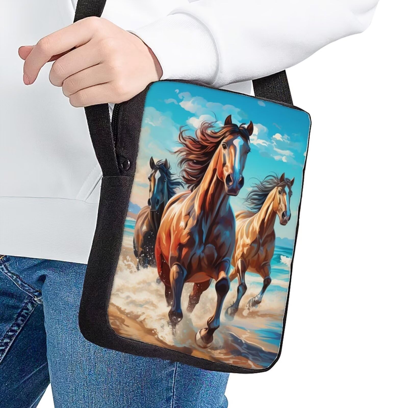 WELLFLYHOM Wild Horse Purse Crossbody Bag for Women Teen Girls Small Phone Bag Canvas Messenger Bag Sling Shoulder Handbag for Kids Travel Wallet Organizer Storage Pouch