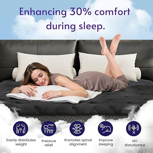 Miniatura 5 de Colchón híbrido King de lujo de 12 pulgadas en una caja, colchones de firmeza media con espuma viscoelástica de gel y resortes ensanchados, alivio