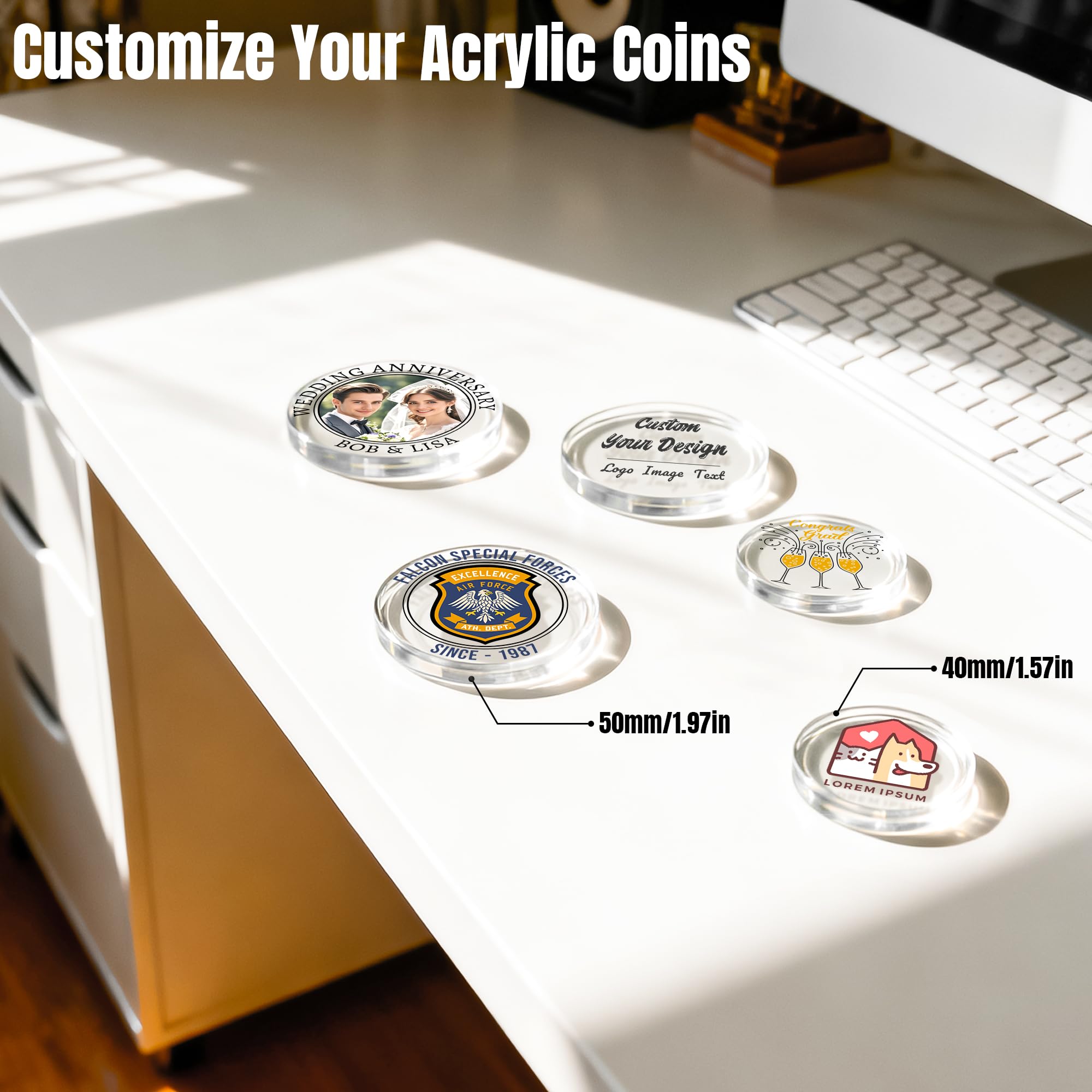 30-1000 Gettoni da Poker in Acrilico Personalizzati, Gettoni per Drink Personalizzati con il Tuo Logo, Immagine e Testo, Stampa a Colori Completa su Entrambi i Lati, Gettoni Personalizzati per Bar